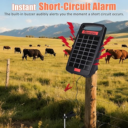 Miniatura 2 de Cargador eléctrico solar de 5 millas con alarma de cortocircuito, cargador solar de valla 0.11J protección de 24 horas, con panel solar, protección