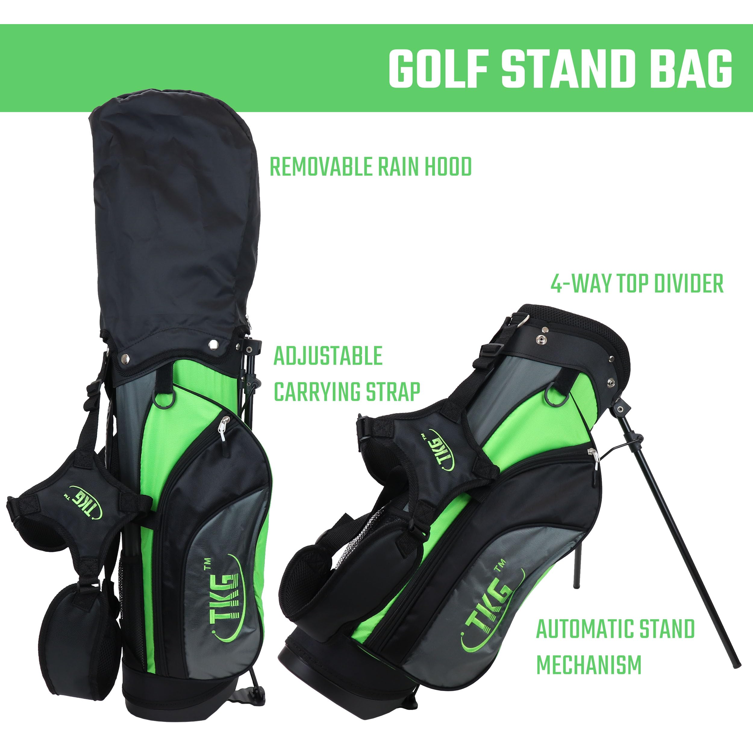 TKG Sport-Golf-Set für Jugendliche – Kinder-Golfschläger, Standtasche, Regenschutz, Handschuh, Handtuch, Tees, Bälle – ideal für Sommercamp-Aktivitäten, Outdoor-Spiele und Freizeit
