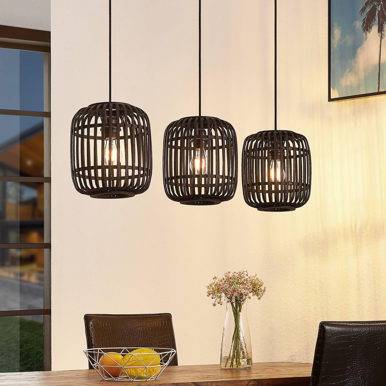 Lámpara colgante 'Canyana' (Tradicional) en Negro hecho de Madera e.o. para Salón & Comedor (3 llamas, E27) de Lindby | lámpara colgante de madera, lámpara colgante, lámpara, lámpara de techo, lámpara
