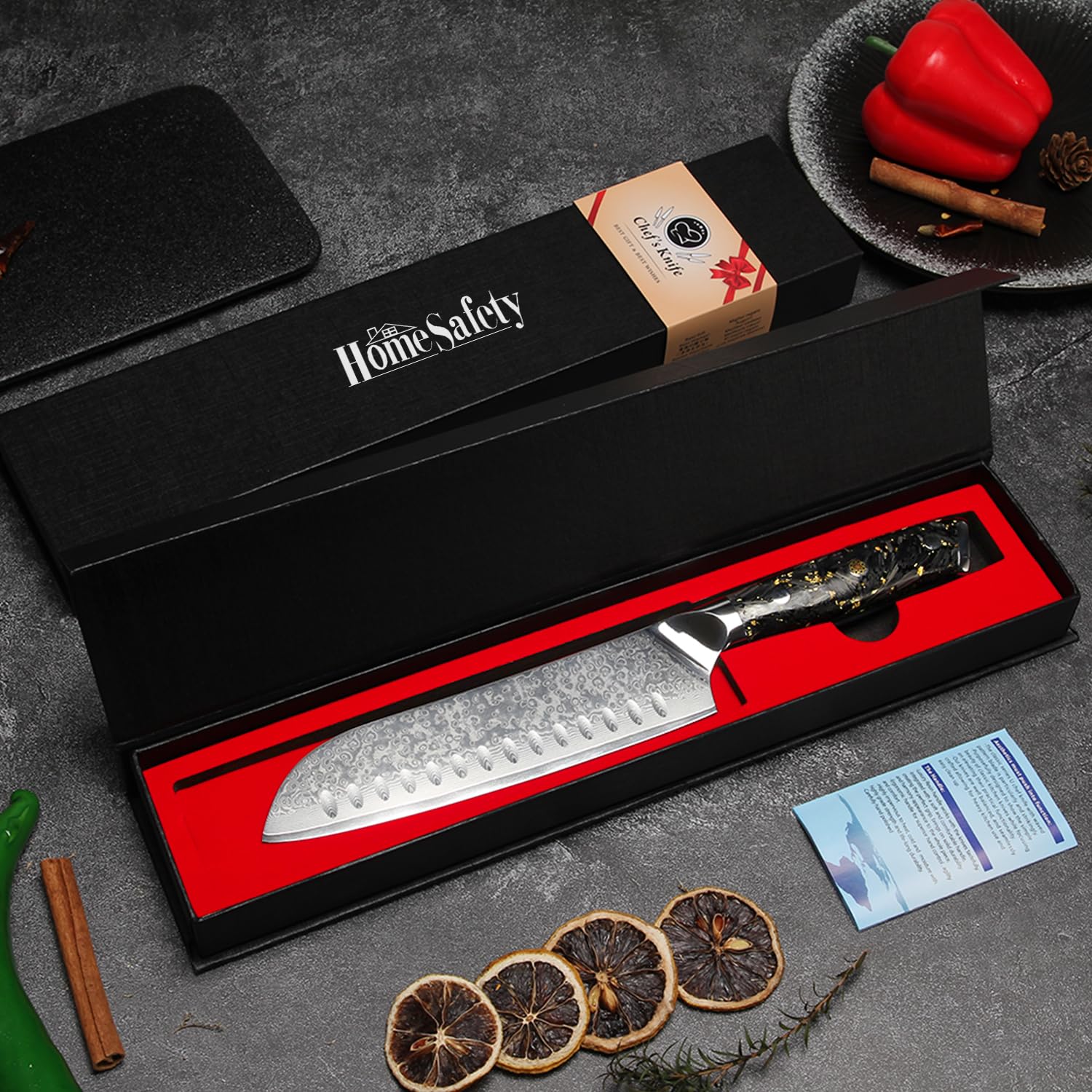 Damascato Coltello da Santoku, Coltello Damasco in 67 Strati di Acciaio Damascato VG-10, Coltello da Cucina Professionale 17.8 cm Lunghezza Lama Extra Affilata, Manico Ergonomico in Resina