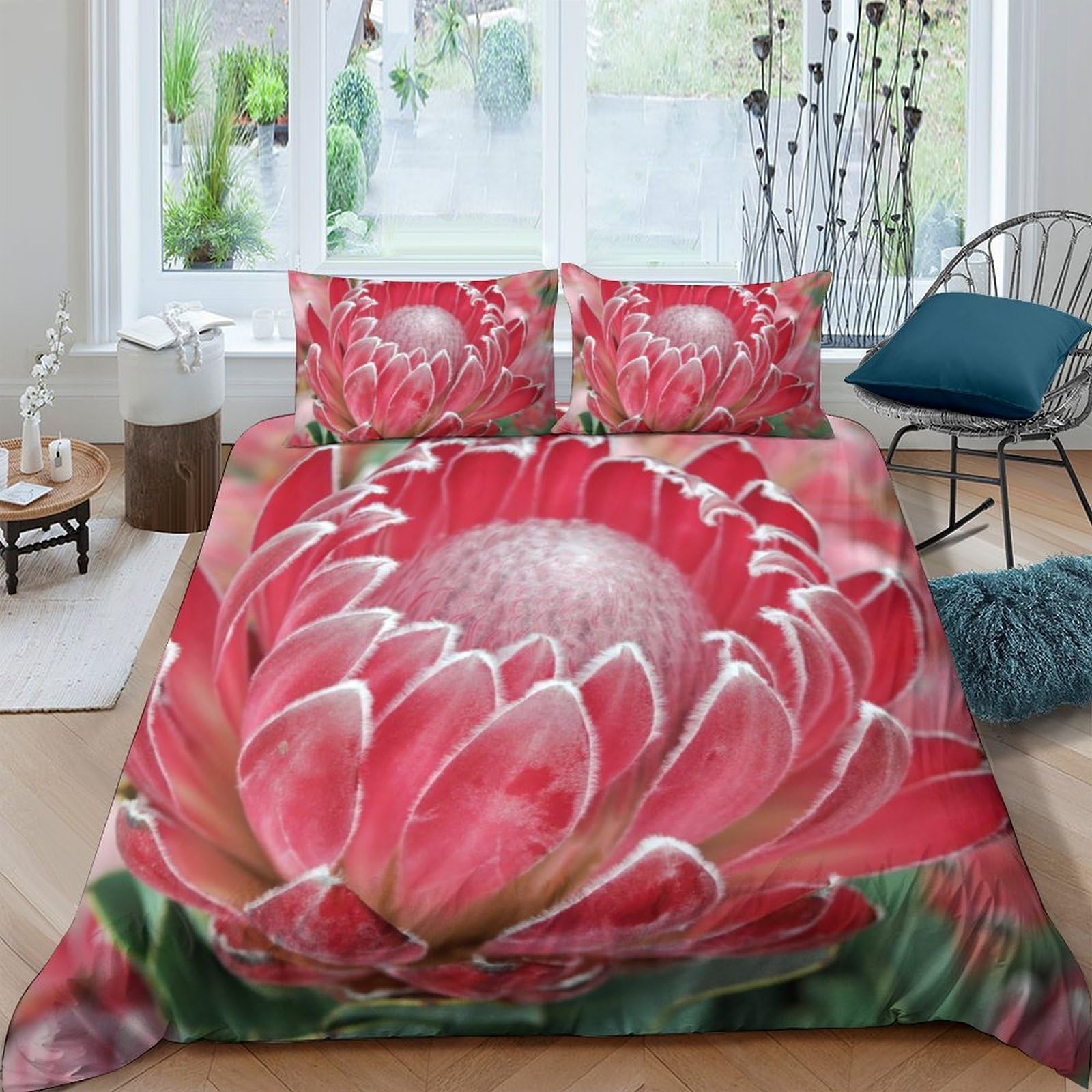 Ctjqhvkz Style-7 3D Printed Pink Protea Flower Fitted Sheet Microfiber Soft Bedroom Bed Sheet Decorative Mattress Cover For Home Dorm Single（135X200cm）