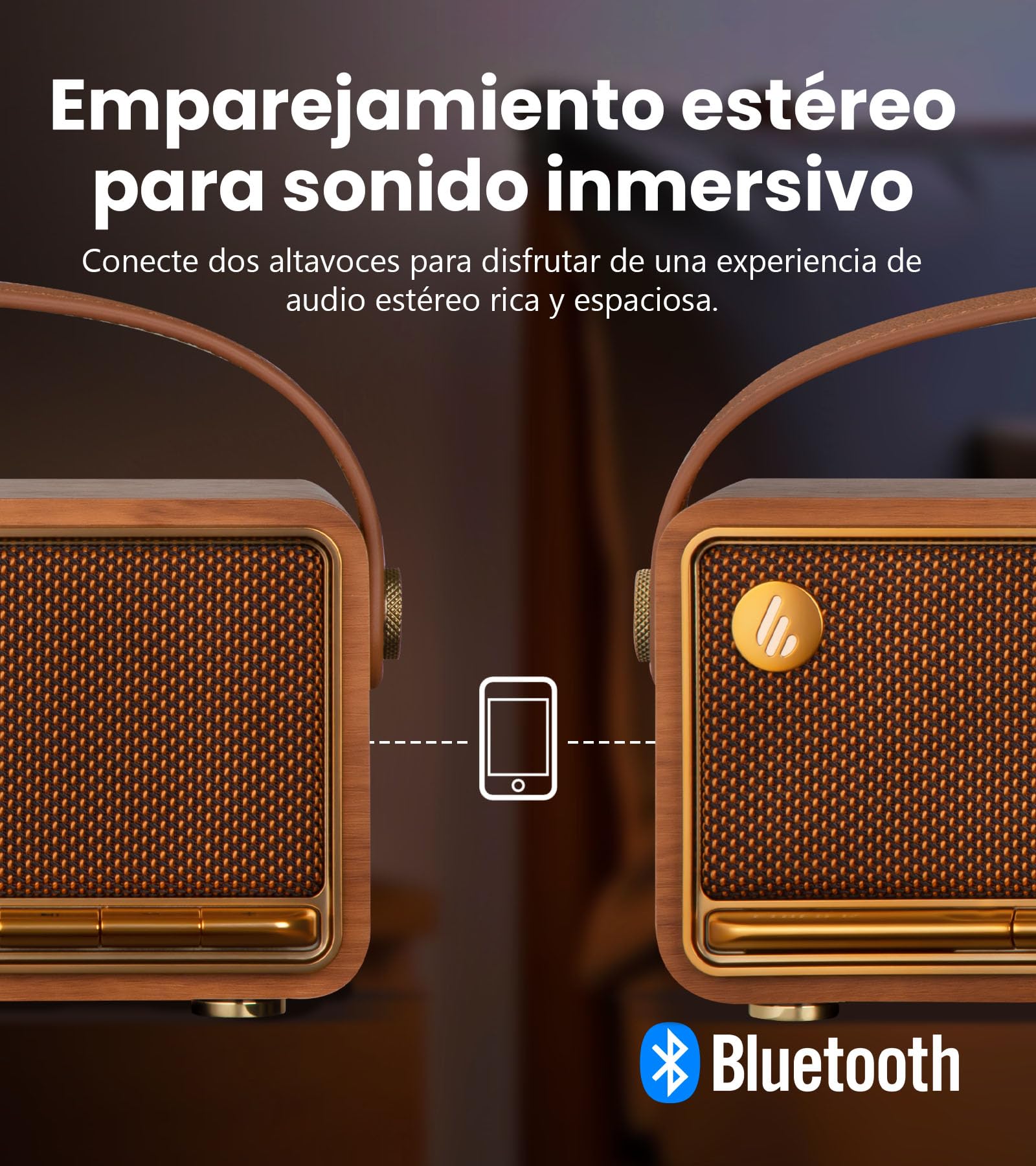 Edifier MP330 Altavoz Bluetooth Portátil con 40W RMS & Audio Hi-Res，Marrón | Sonido 360°, Emparejamiento estéreo dual, 19h de autonomía, Bluetooth 6.0 Multipunto, para interior y exterior