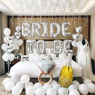 yeewaka Silver Decorations pearl White balloons Bridal Veil BRIDE TO BE Balloons Sash with Diamond Ring Heart Champagne Balloons Bridal Veil for Bachelorette Party Decor Bride To Be Bridal Shower