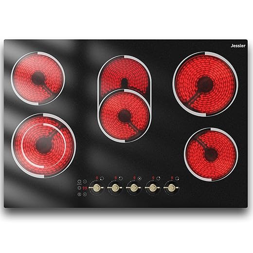 Electric Cooktop 30 Inch - 8400W High Power 5 Burners Electric Stovetop, Built-in 30 Inches Ceramic Burner Knob and Touch, Timer, Safety Lock, Expandable Ring, 220-240V Hard Wired (No Plug)