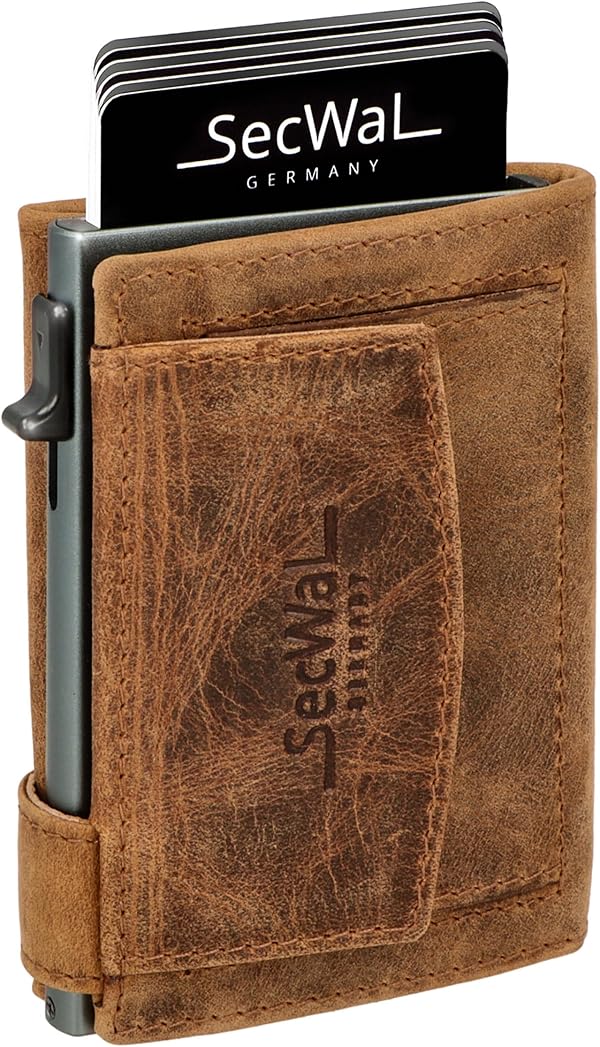 SecWal Kartenetui mit Münzfach Druckknopf inkl. Geschenkbox - Made in Germany - Echtleder Mini Geldbörse inkl. E-Book für Damen und Herren - RFID Schutz Portemonnaie Leder