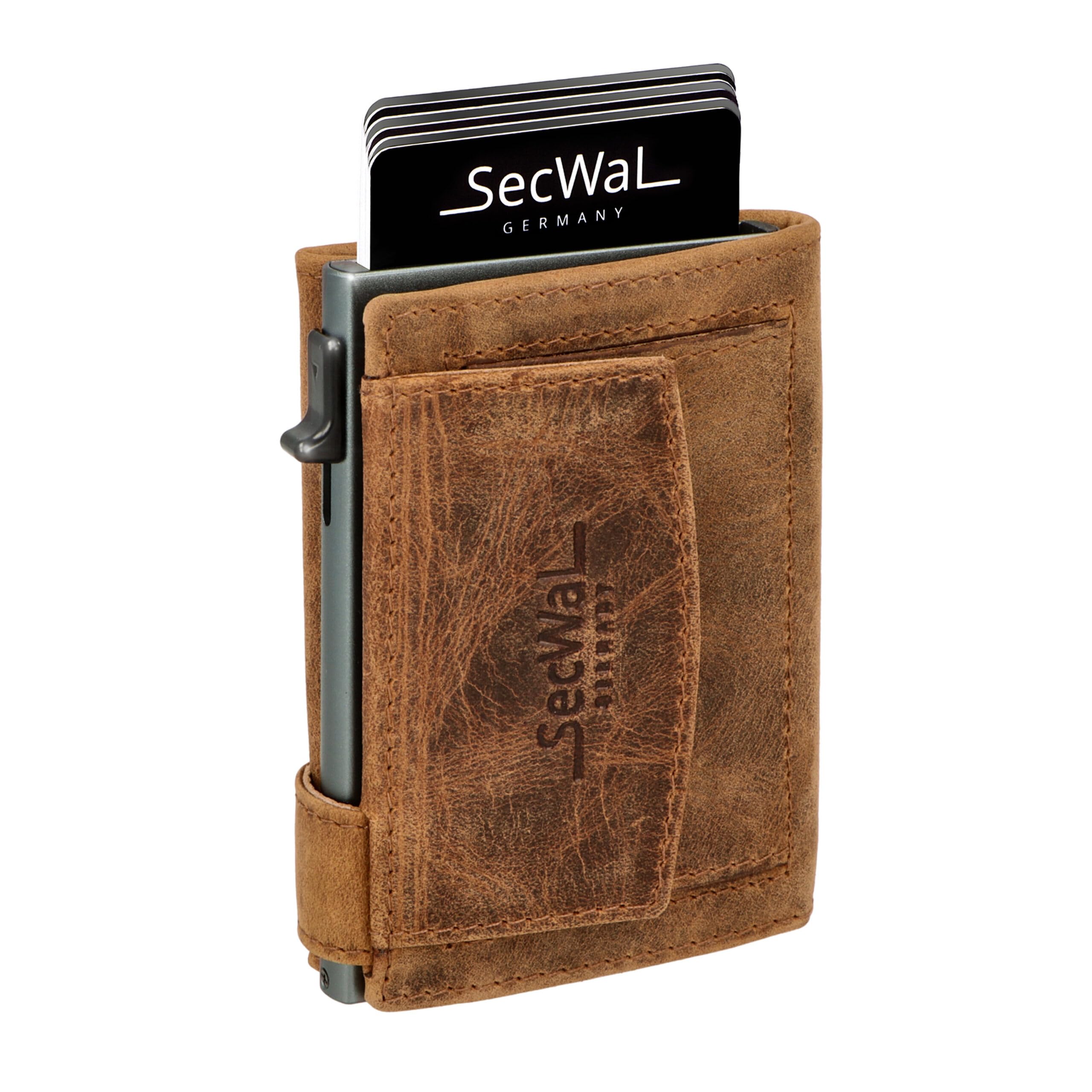 SecWal Kartenetui mit Münzfach Druckknopf inkl. Geschenkbox - Made in Germany - Echtleder Mini Geldbörse inkl. E-Book für Damen und Herren - RFID Schutz Portemonnaie Leder