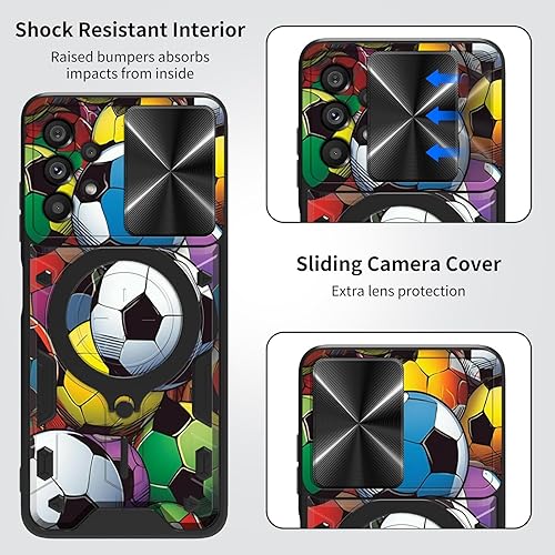 Vista 295 de Funda para Samsung Galaxy A13 5G con cubierta deslizante para lente de cámara y anillo giratorio de 360 grados, soporte híbrido de doble capa Flores