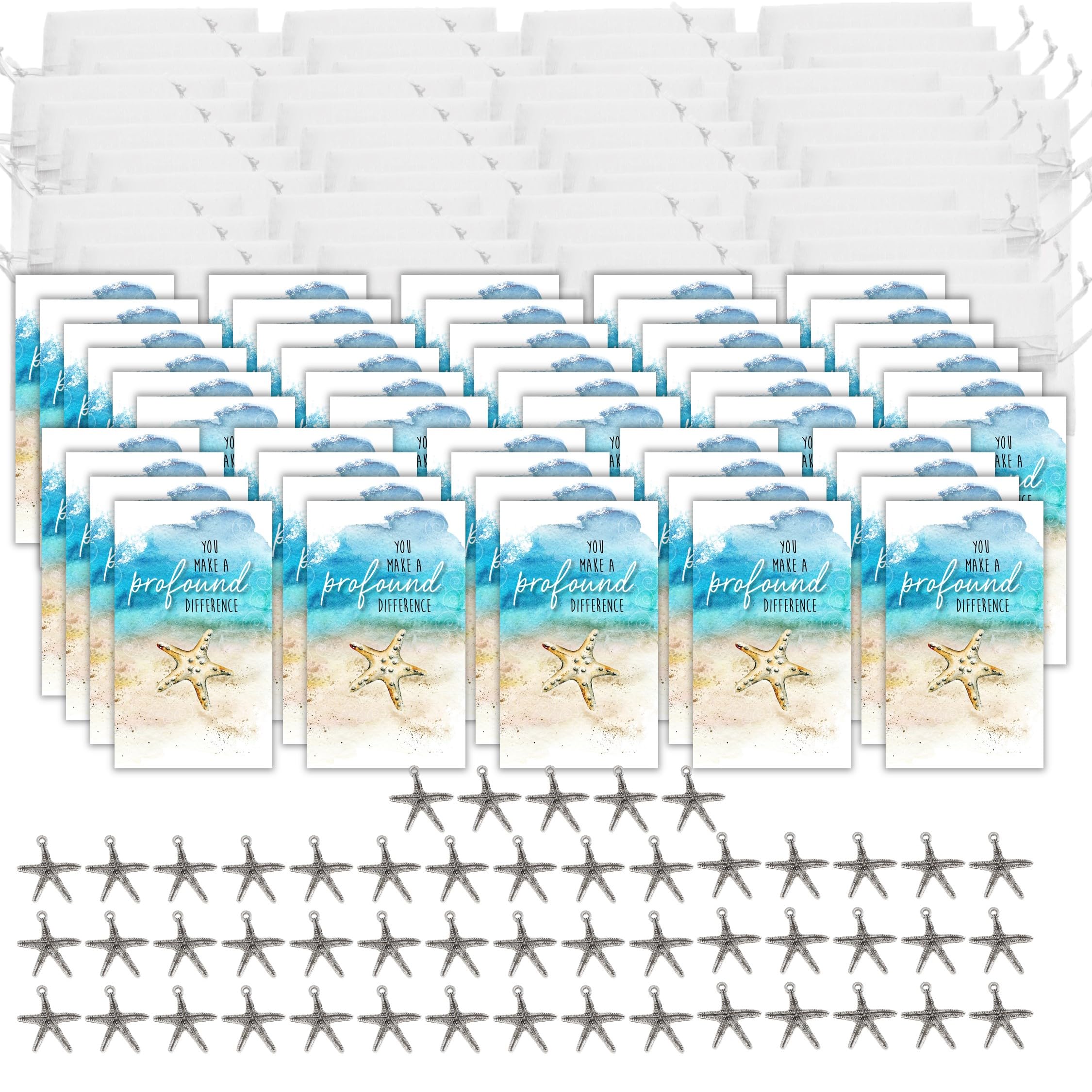 Smiling Wisdom Zestawy upominkowe w dużych opakowaniach po 50 sztuk – mini kartki z uznaniem dla pracowników i wolontariuszy firmy Starfish Story i srebrna pamiątka – stanowią duży wybór