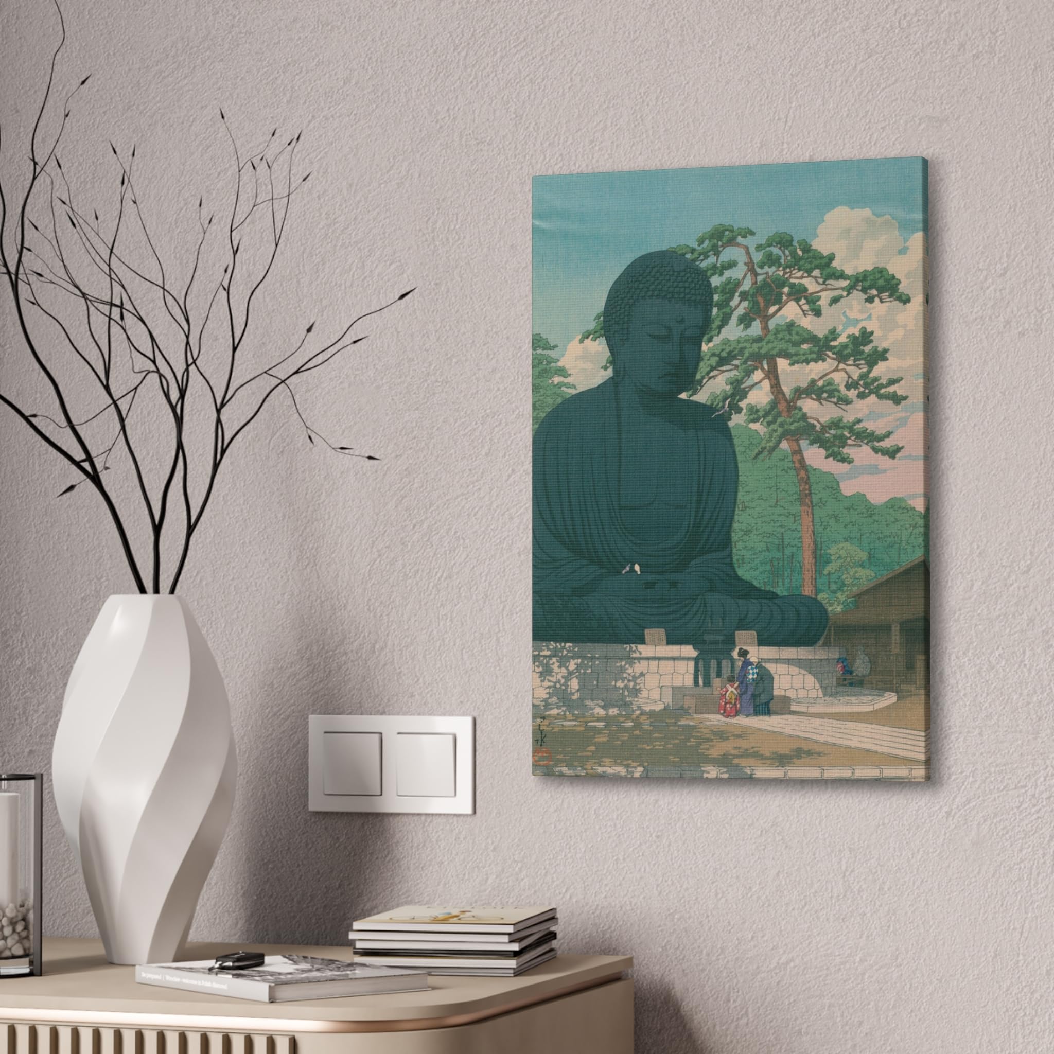 Vintage Japanese Kamakura Buddha Canvas Print - Kawase Hasui Landscape Wall Art