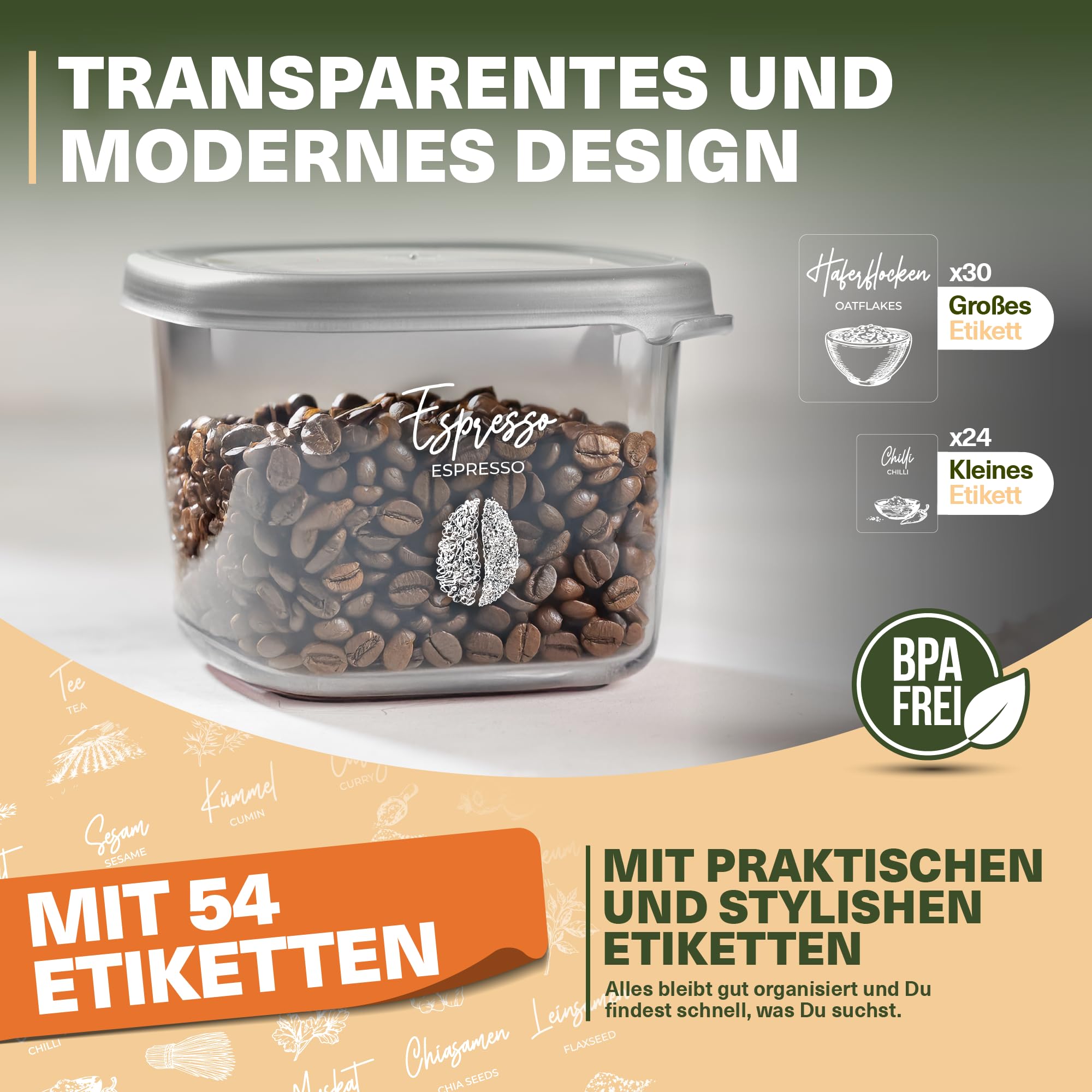 Viwares Contenitori con coperchio, ermetici, set da 48 contenitori senza BPA, per la conservazione della farina di cereali, cucina, pratico organizer da cucina, contenitori per alimenti