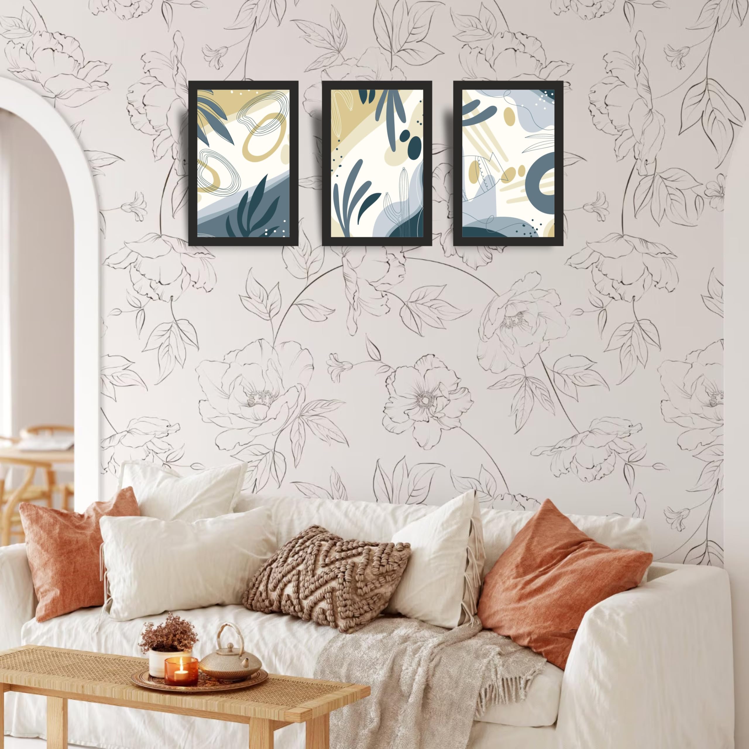 Minimal Botanical Abstract Wall Art Set of 3 Frames