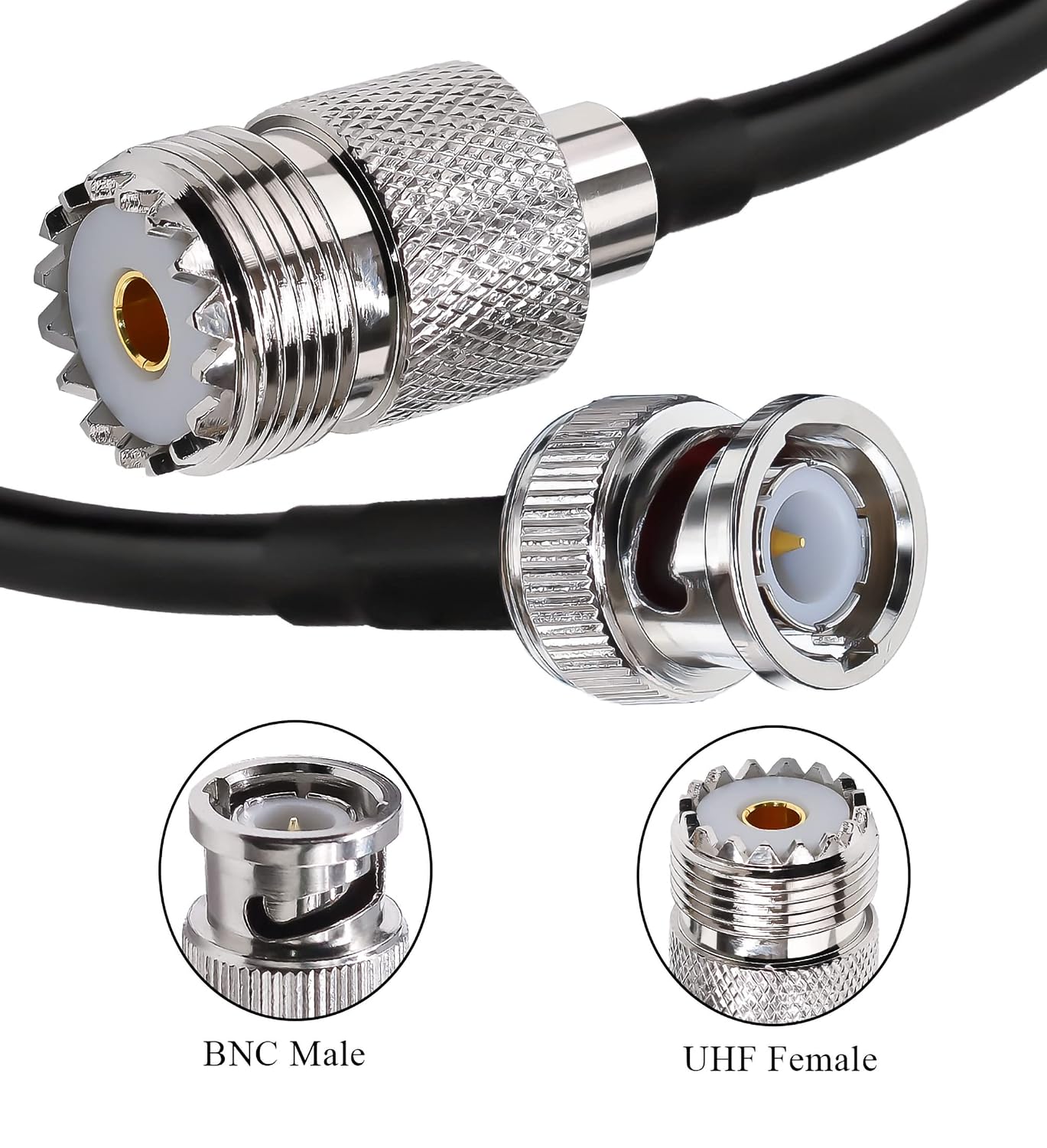TUOLNK BNC to UHF Jumper Cable RG58-12in (30cm) for CB Radio PL259 to BNC Pigtail Coaxial Cable 2Pcs