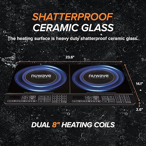 Miniatura 7 de Nuwave Quemador de encimera de inducción de doble estufa, portátil, 900 y 1800 W, 100 F a 575 F, bobina de calefacción grande de 8 pulgadas, 50