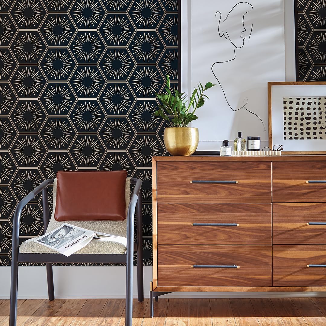 Tempaper Metallic Gold Hello Sunshine Removable Peel and Stick Wallpaper, 20.5 in X 16.5 ft, Made in The USA