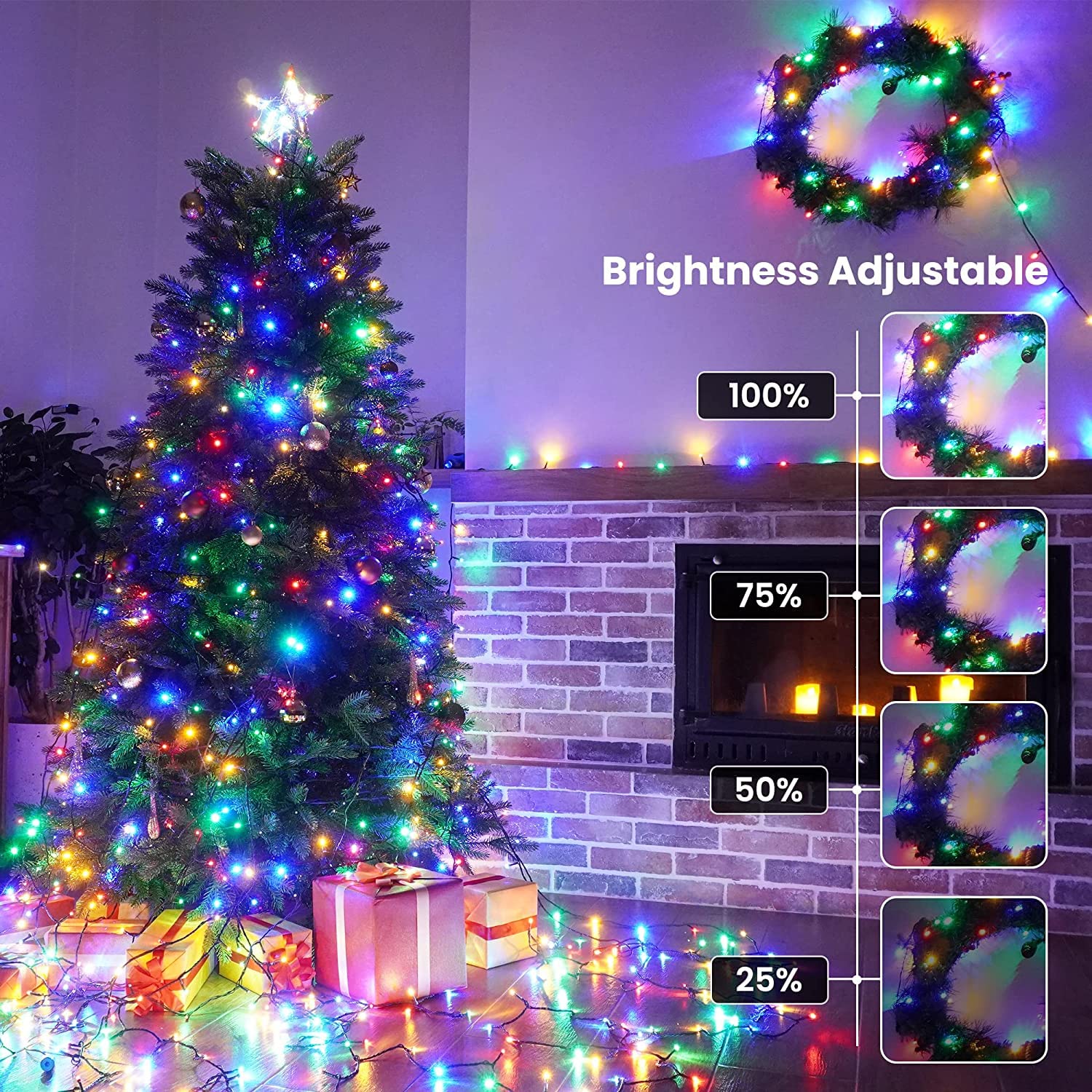 Qedertek Luci Albero di Natale,Catena Luminosa 20M 200 LED,Luci di Natale Esterno ed Interno,Cavo verde scuro,Luci Bianco Caldo & Colorate Addobbi Natalizi Esterno,Luci Natalizie da Esterno ed Interno