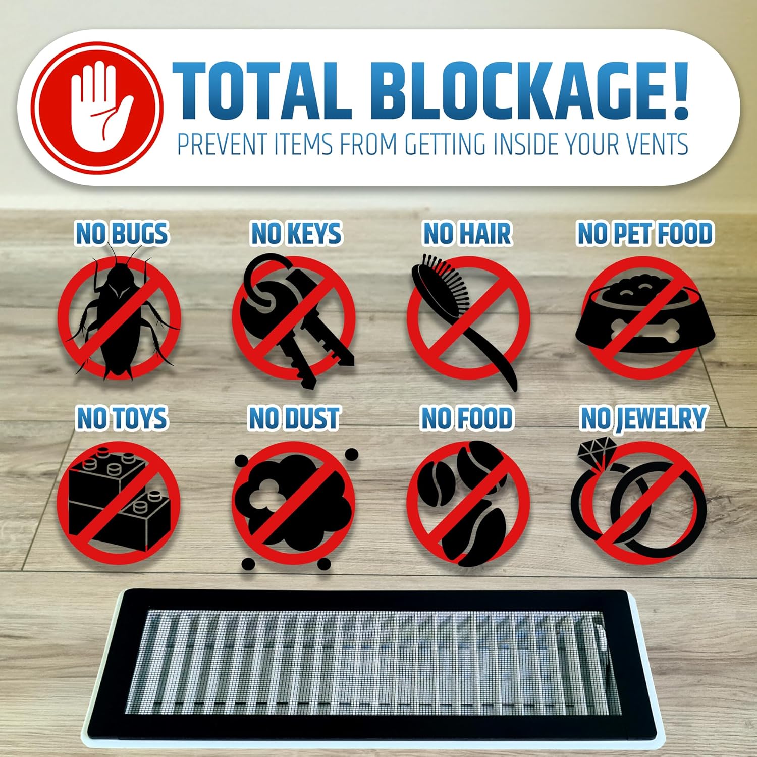 Powerful Magnetic Vent Screen Mesh Covers (3-Pack) That Will Never Move or Fall - for Floor, Wall & Ceiling Registers of Width 7" to 8", Length 15" to 16" - Super Strong Neodymium Magnets | Black