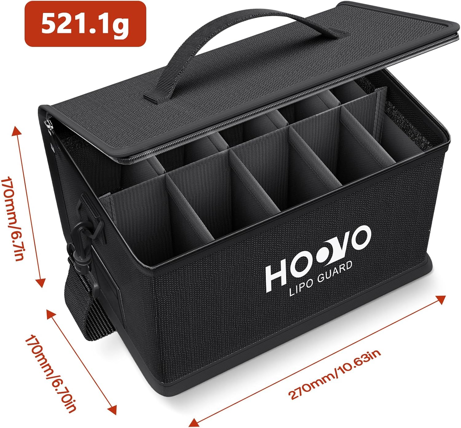 HOOVO Lipo Bag, Fireproof and Explosionproof LiPo Battery Bags | Large Capacity LiPo Guard Safe Pouch Adjustable for 10 - Cell LiPo Storage & Charge (10.6"x 6.7" x 6.7")