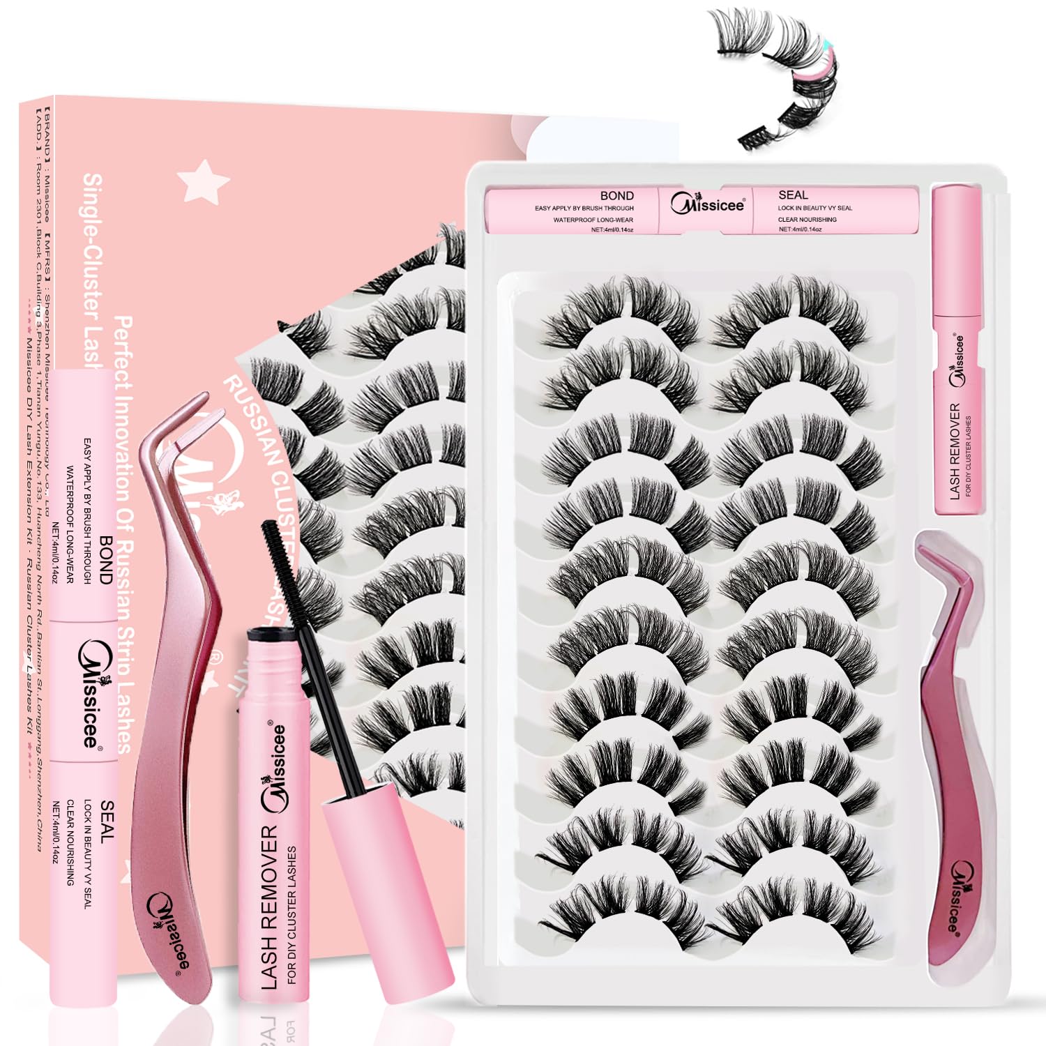 Missicee Pestañas Postizas Individuales, DIY Kit De Extensión, 5 Estilos, en Racimo con Pestañas Pelo a Pelo y Pegamento Look (6D-11-17mm)