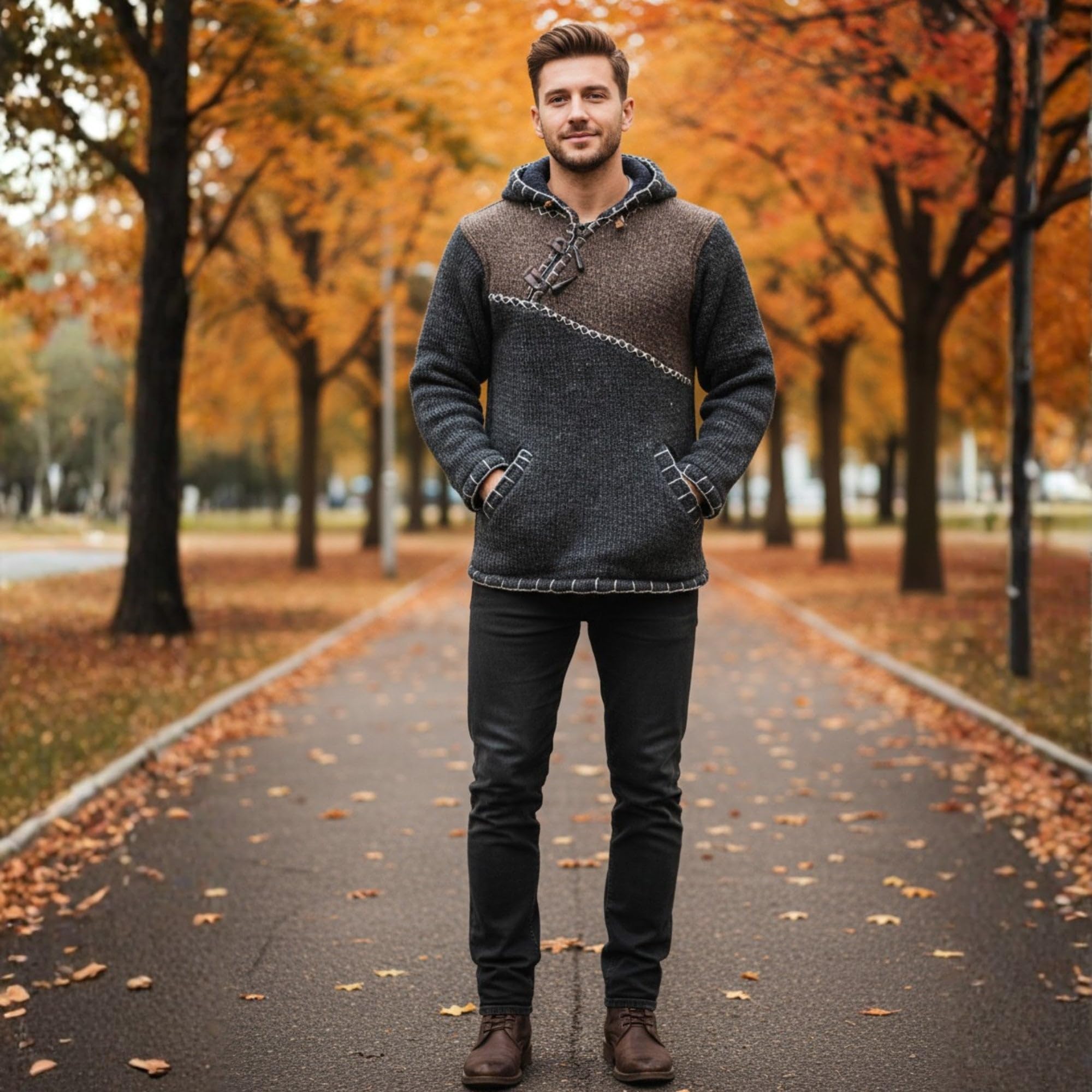Shopoholic Fashion Pullover Foderato in Pile con Cerniera Incrociata da Uomo Felpa con Cappuccio in Lana Hippy Boho