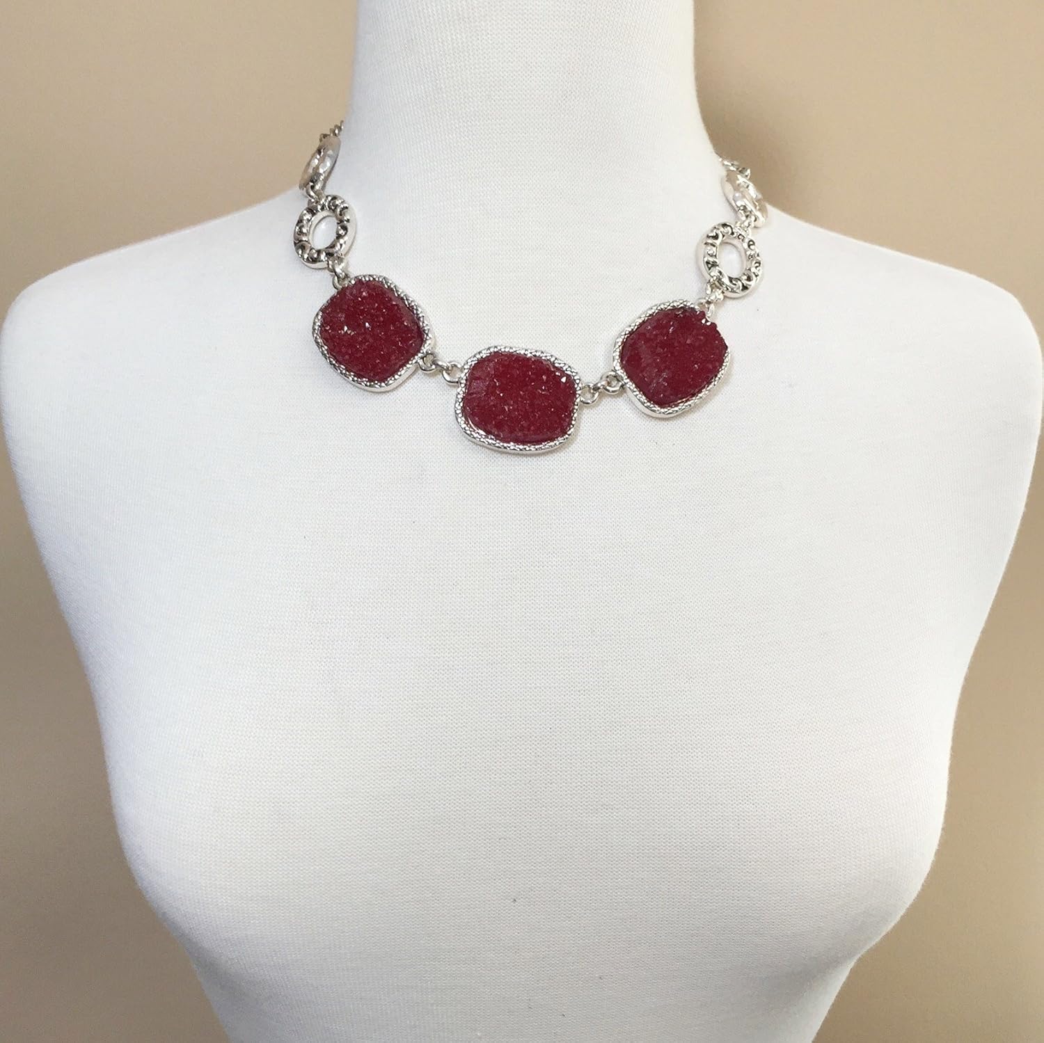 Gypsy Jewels Simulated Druzy Stone Abstract Ovals Swirls Boutique Style Necklace & Dangle Earrings Set - Assorted Colors