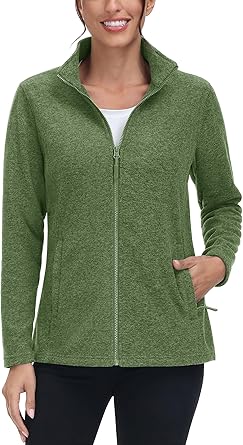 TACVASEN Womens Full Zip Fleece Jacket Lightweight Jacket Womens Winter Warm Coats with 2 Zipper Pockets