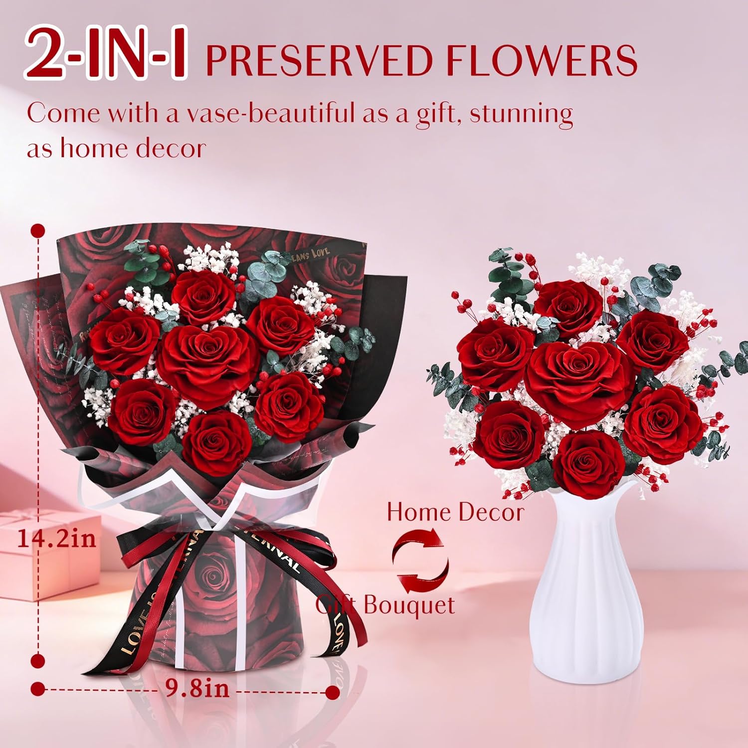 Forever Rose Flowers for Delivery, Valentines Day Gifts for Her Women, 7-Piece Red Preserved Roses Flowers Bouquet with Vase Gift Box, Long-Lasting Flower Bouquet for Women Wife Mom Valentines Day - Image 6