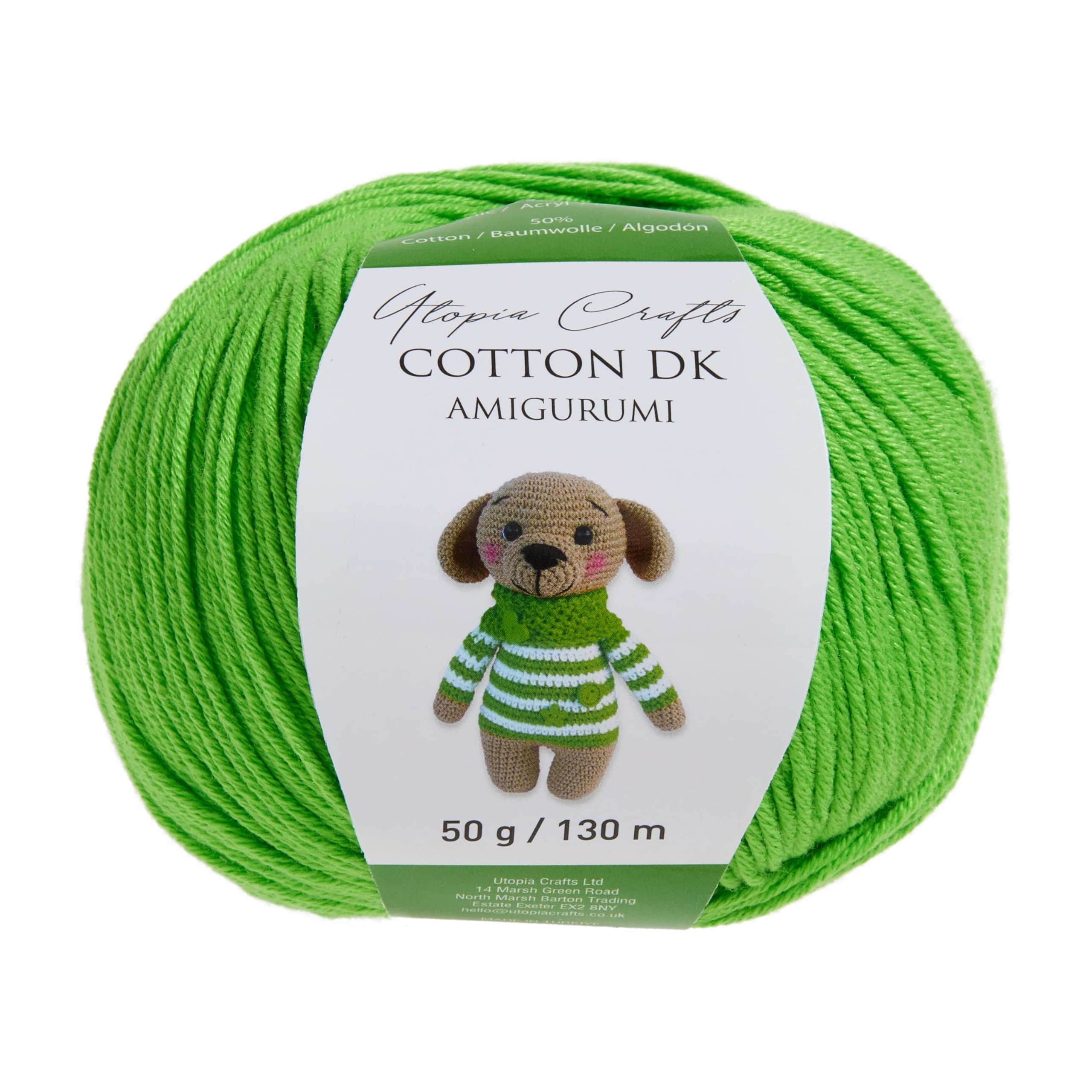 Utopia Crafts Amigurumi Cotton DK Yarn for Crochet and Knitting 50% Cotton, 50% Acrylic Blended, 3X 50g (Lime Green) - Image 2