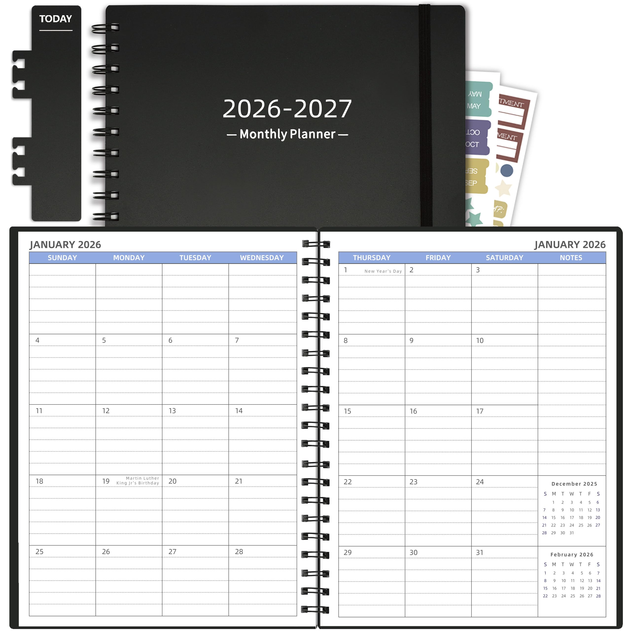 2026-2027 Monthly Planner(7.4'' x 9.6''), 18 Months Calendar Planner from Jan 2026-Jun 2027, 2026 Agenda with Pocket, 120GSM Paper, Black-image-39