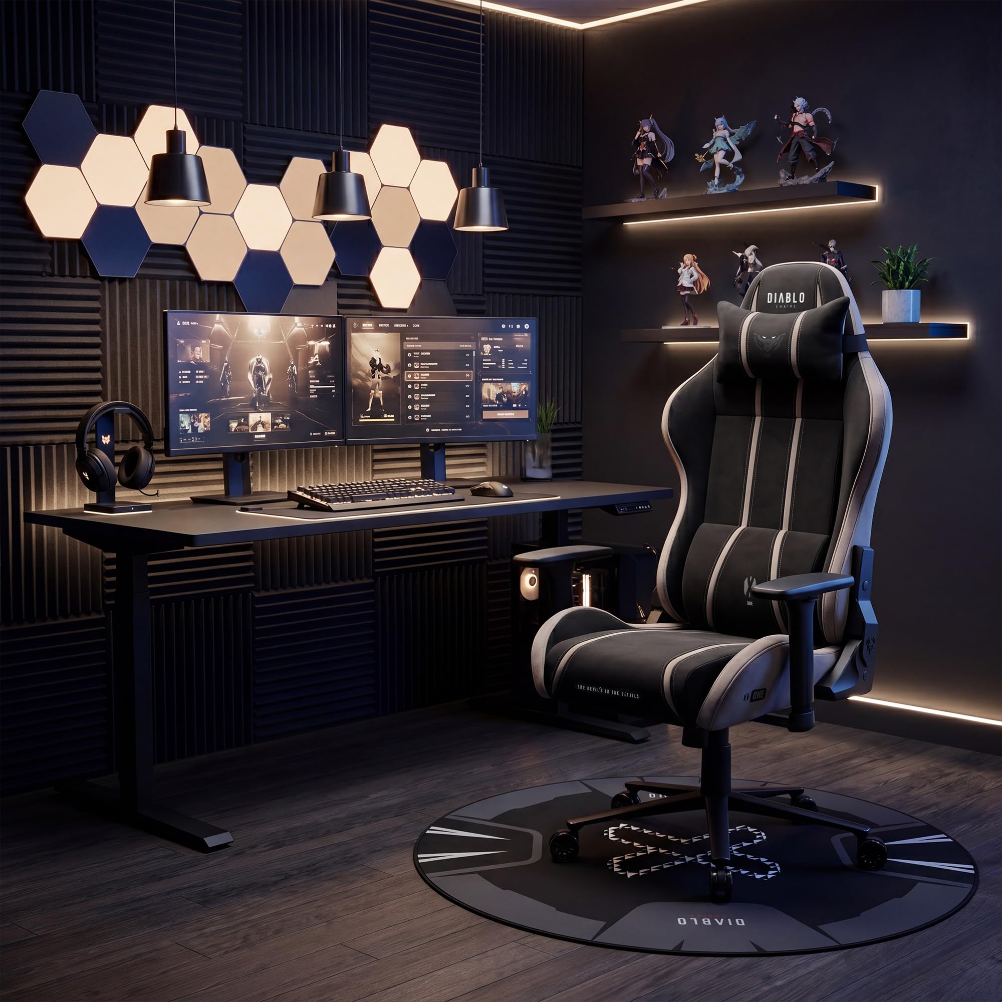 Diablo Silla Gaming ergonomica Tela Transpirable Silla Gamer giratoria hasta 140 kg Respaldo reclinable 140 Grados reposabrazos 3D Ajustables cojin Lumbar reposacabezas Oficina Camel Black