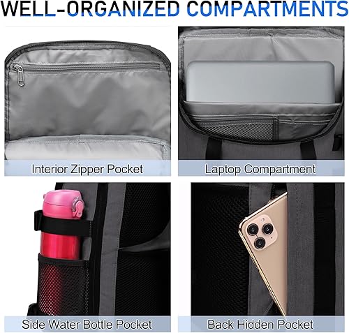 Miniatura 9 de Kasqo Mochila enrollable para hombres, mochila grande resistente al agua, para laptop, mochila informal para la escuela, viajes, mujer, color negro