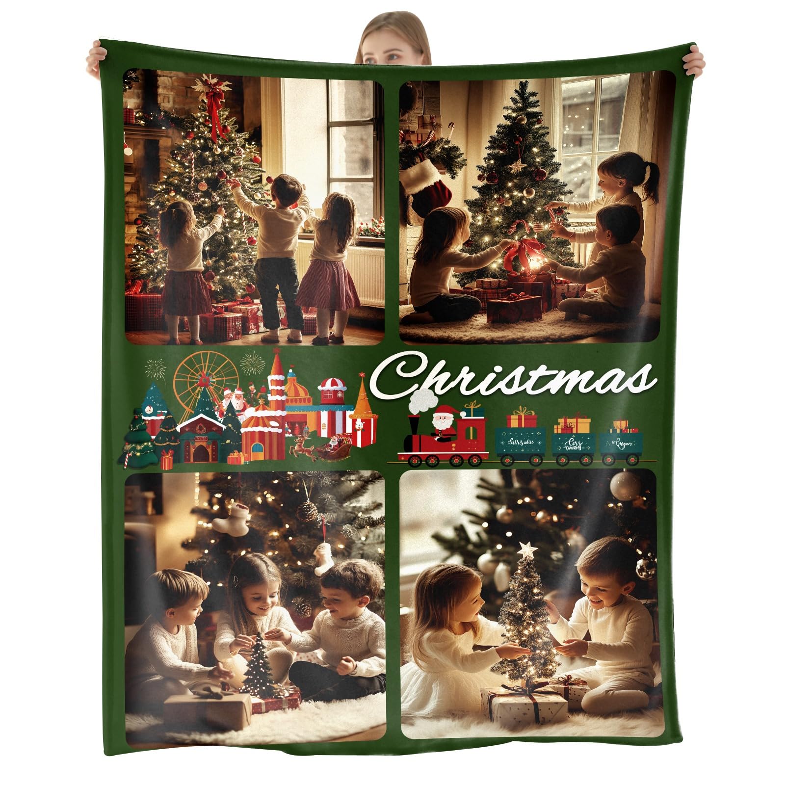 Urijk Christmas Personalised Blanket Custom Blanket with Photo Soft Flannel Customized Blanket with Picture Personalised Gifts for Kids & Adults Xmas Bedding & Decorations Home Decor - I