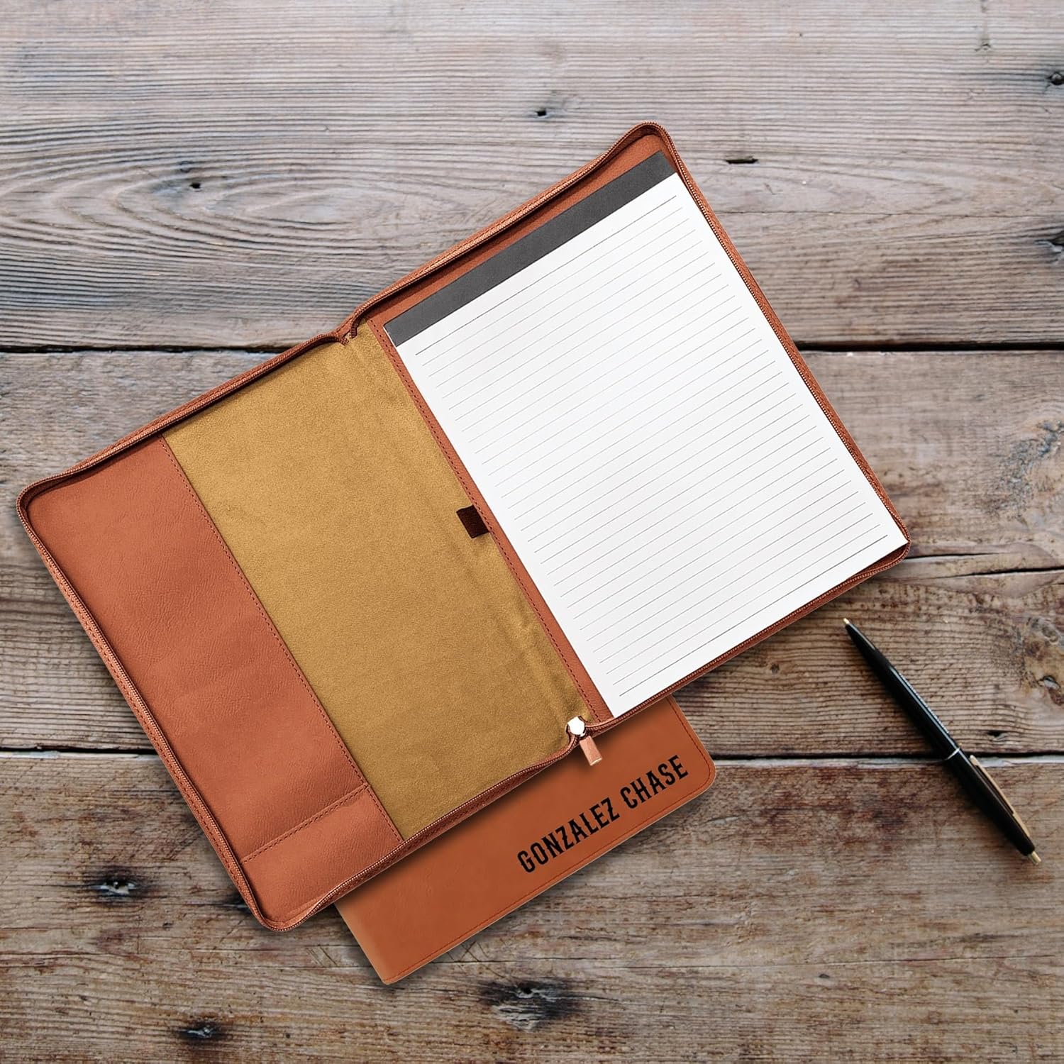 Monogrammed Portfolio with Zipper, Personalized Refillable Portfolio, Custom Leather Portfolio, Portfolio With Zipper, Personalized Padfolio, Business Gift, Company Gift (Blue(Silver))