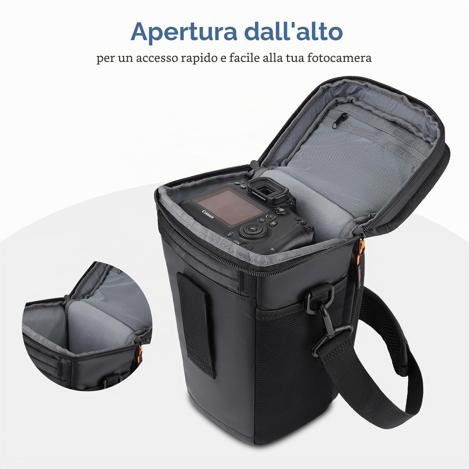 MOSISO Borsa Fotocamera,Borsa Tracolla Accesso Top Fotocamere Reflex | Digitali Kit Obiettivo,Custodia Imbottita Camera Copertura Antipioggia&Tracolla Regolabile,Borse Fotografiche,Nero