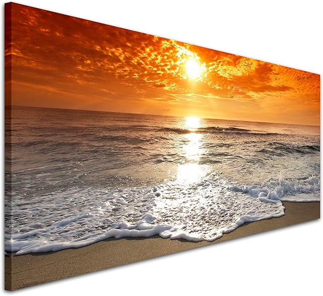 Wallfillers Tropical Beach Sunset Picture Wall Art Canvas - 1152 - 120x50cm