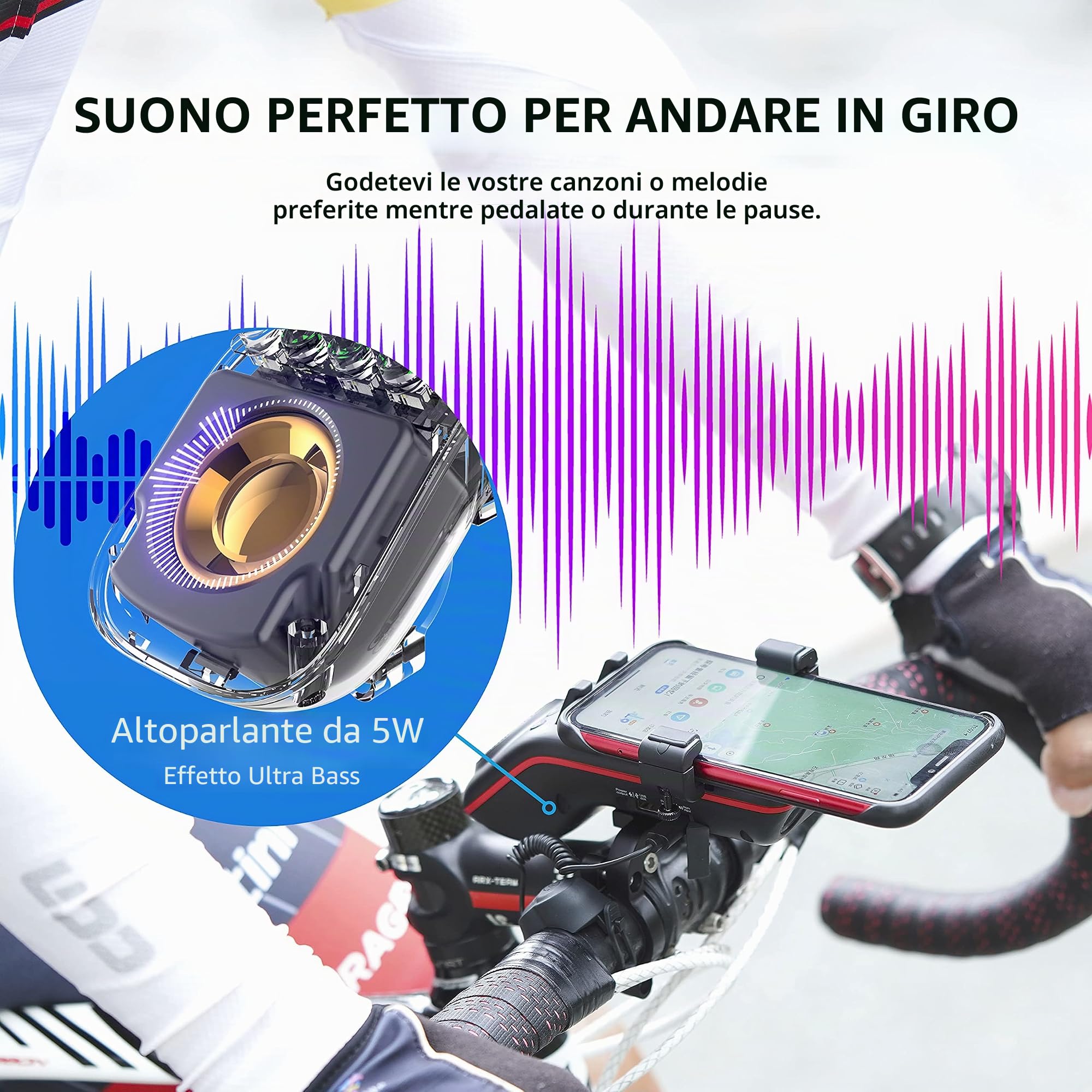 UPPEL Altoparlante Bluetooth per bicicletta multifunzione impermeabile audio – power bank/campano/microfono – modalità TF/SD/AUX – Estremamente & tempo libero ciclismo con bicicletta e mountain bike