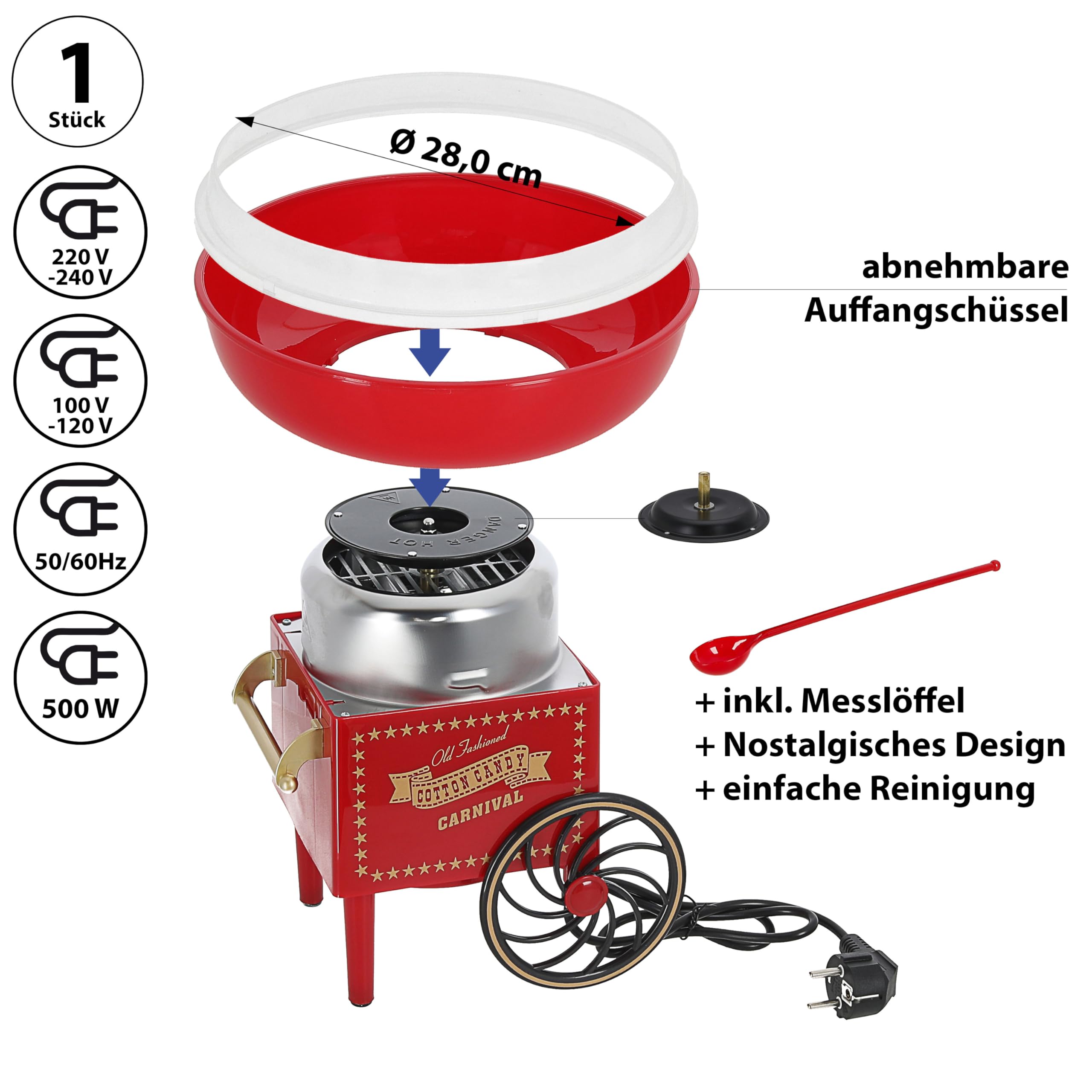 Zuckerwatte Maschine rot gold 29x28cm Kunststoff Cotton Candy Jahrmarkt