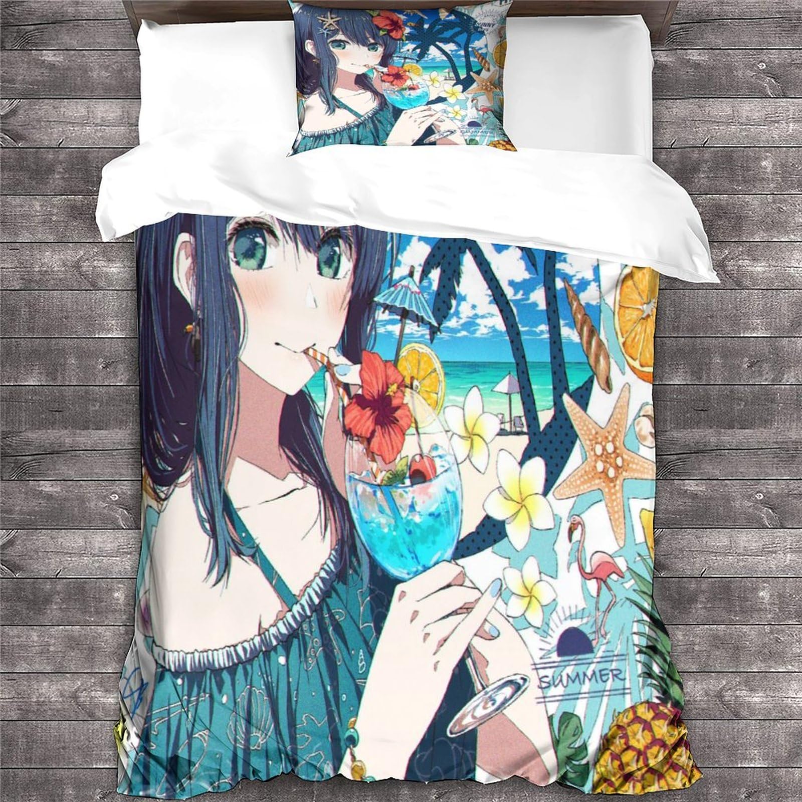 YTPONBCSTUG Anime Girl Duvet Cover 3D Manga Printed Bedding Quilt Manga Duvet Cover with Zipper Closure Soft Microfiber Single（135x200cm）