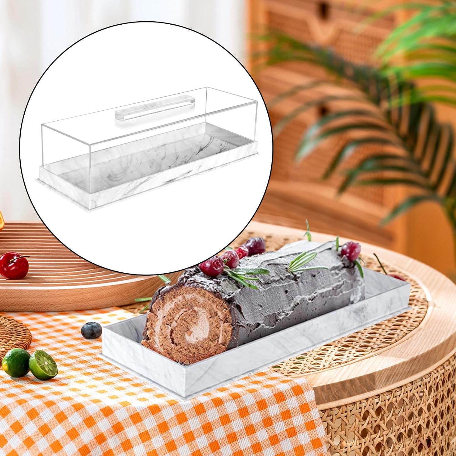Display Case, Display Box, Acrylic Rectangular Cake Stand, Dessert Cake Tray for Shower, White