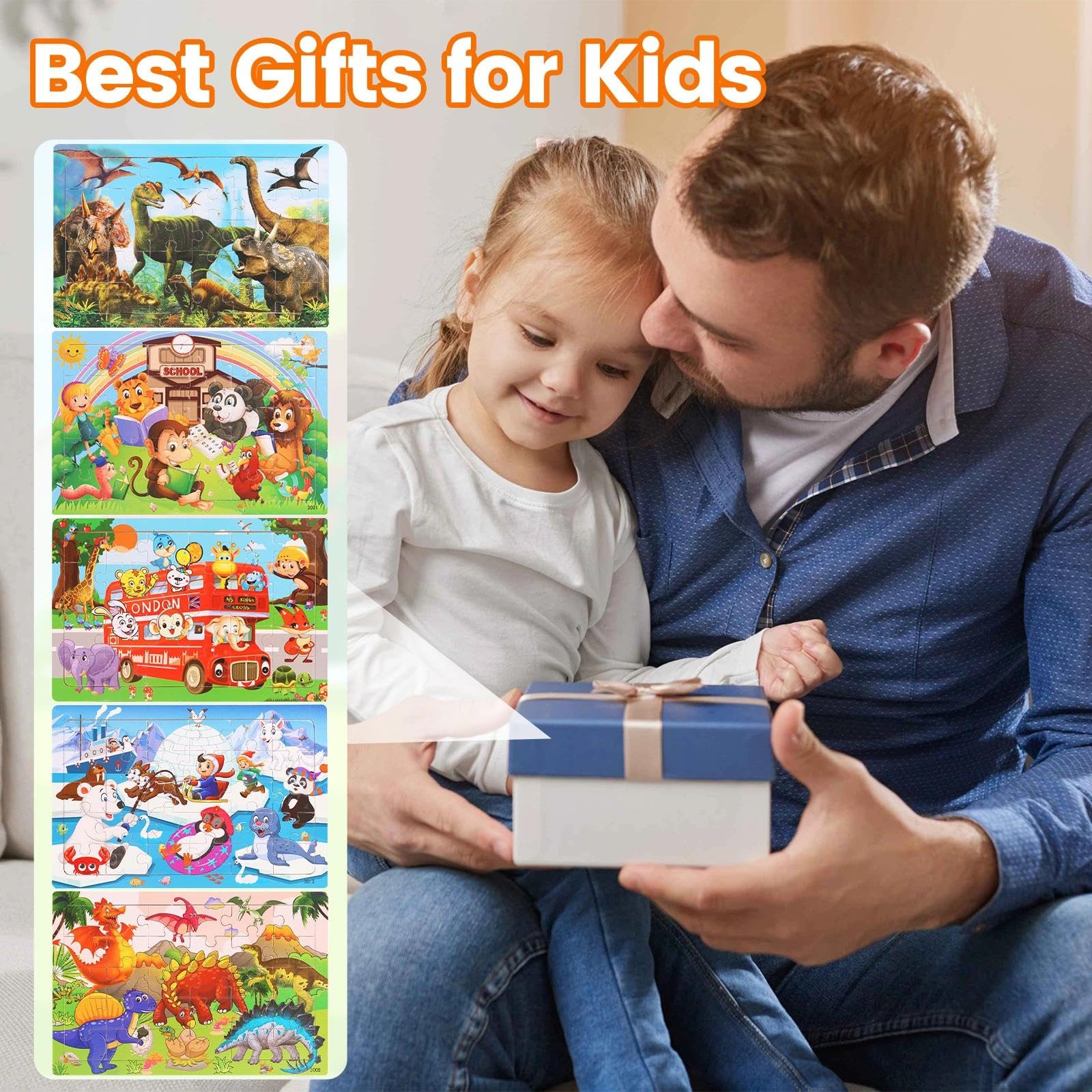 Puzzle in Legno per Bambini, 5 x 24 Pezzi, 22.5 x 15 cm, Età 3-6 Anni, Educativo