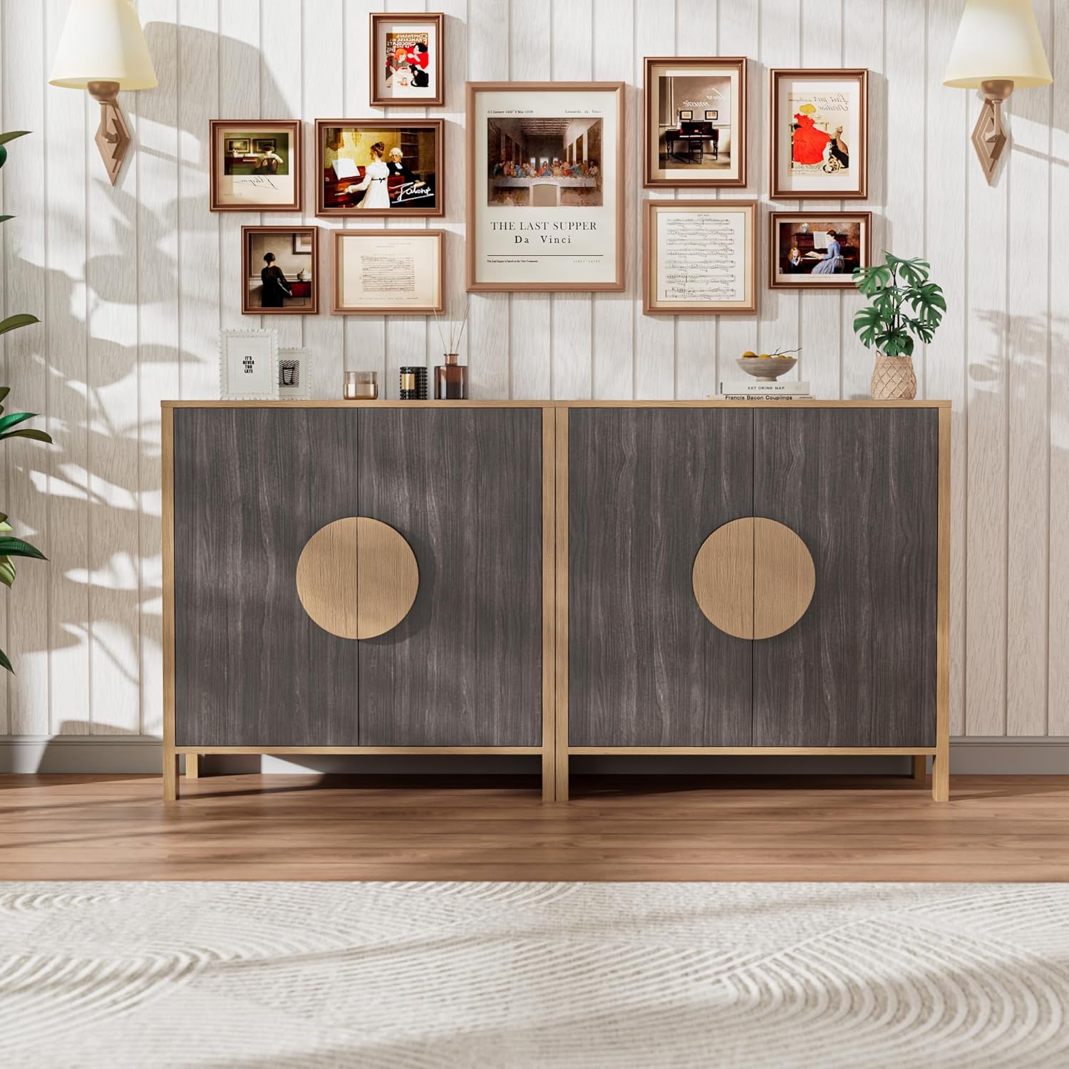 EAG Sideboard Buffet Cabinet with Storage Set of 2, 32" Wooden Accent Sideboart with Adjustable Shelf, Mid Century Modern Entertainment Center for Living Room/Kitchen/Bedroom, Wulnut