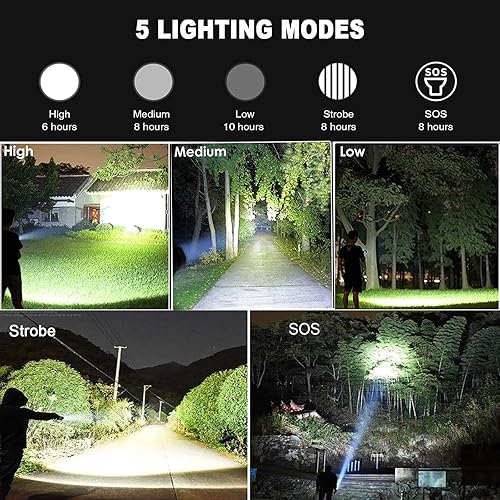 Miniatura 7 de Linternas recargables de alto lúmenes linterna táctica súper brillante de 10000 lúmenes linterna LED XHP 90 linterna táctica con zoom impermeable 5