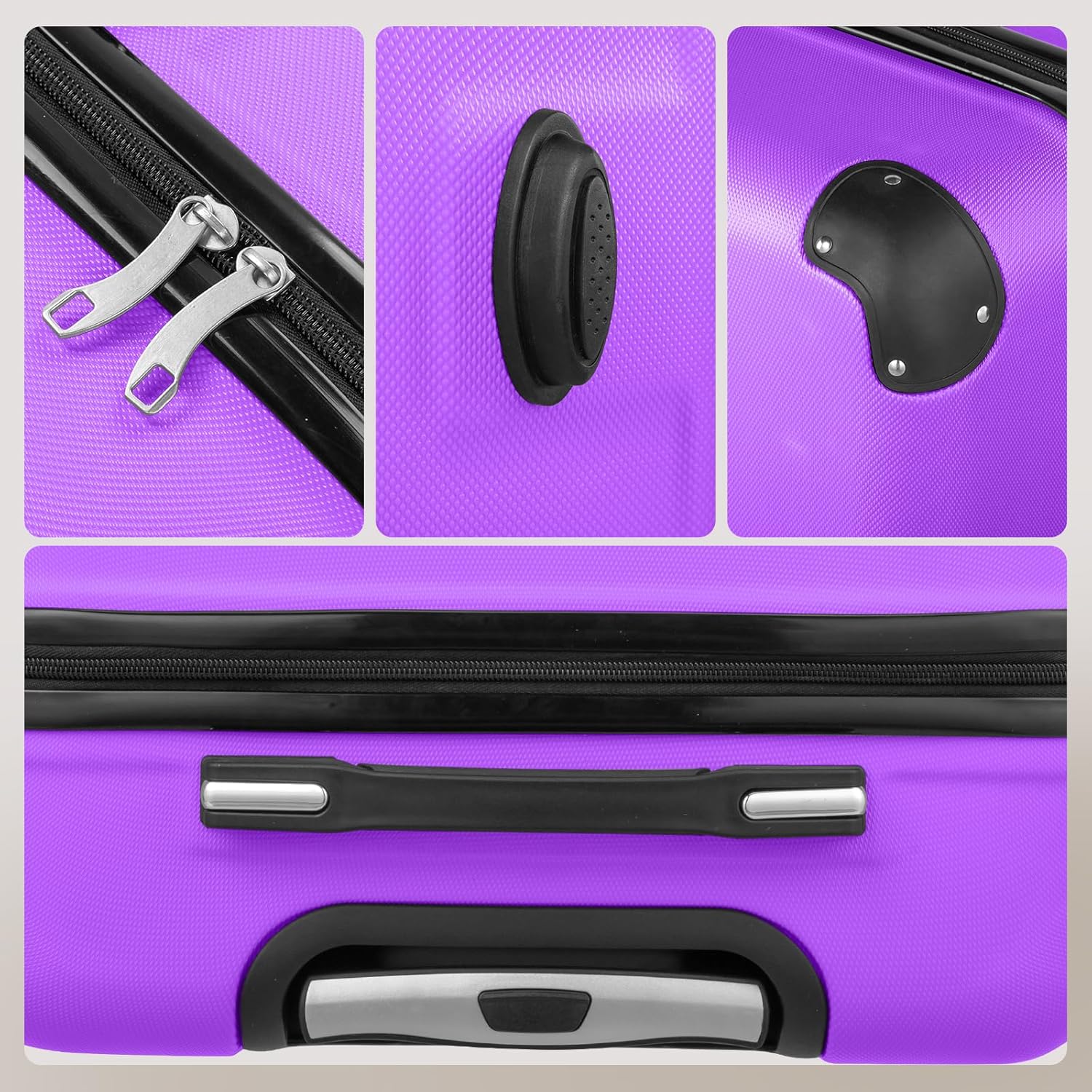 Karl home Luggage Set 3 Piece Suitcase Sets with TSA Lock Moulded Corner 4 Spinner Wheels, ABS Hardside Trolley Travel Case for Carry On Check-in Business Trip, Light Purple 20" 24" 28"