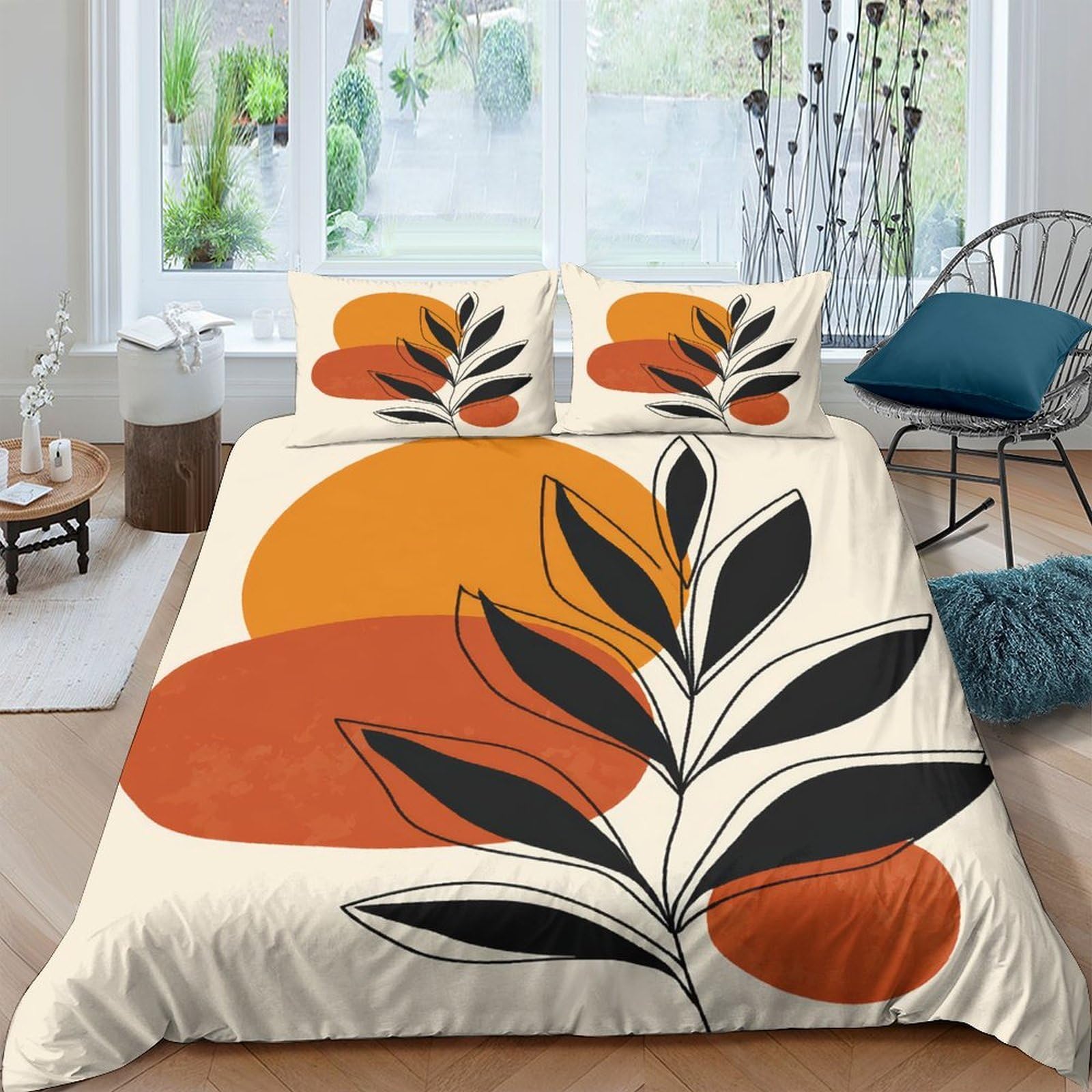 Ctjqhvkz Style-2 3D Printed Abstract Orange Leaf Fitted Sheet Microfiber Soft Bed Cover For Bedroom Dorm Dustproof Easy Care Single（135X200cm）