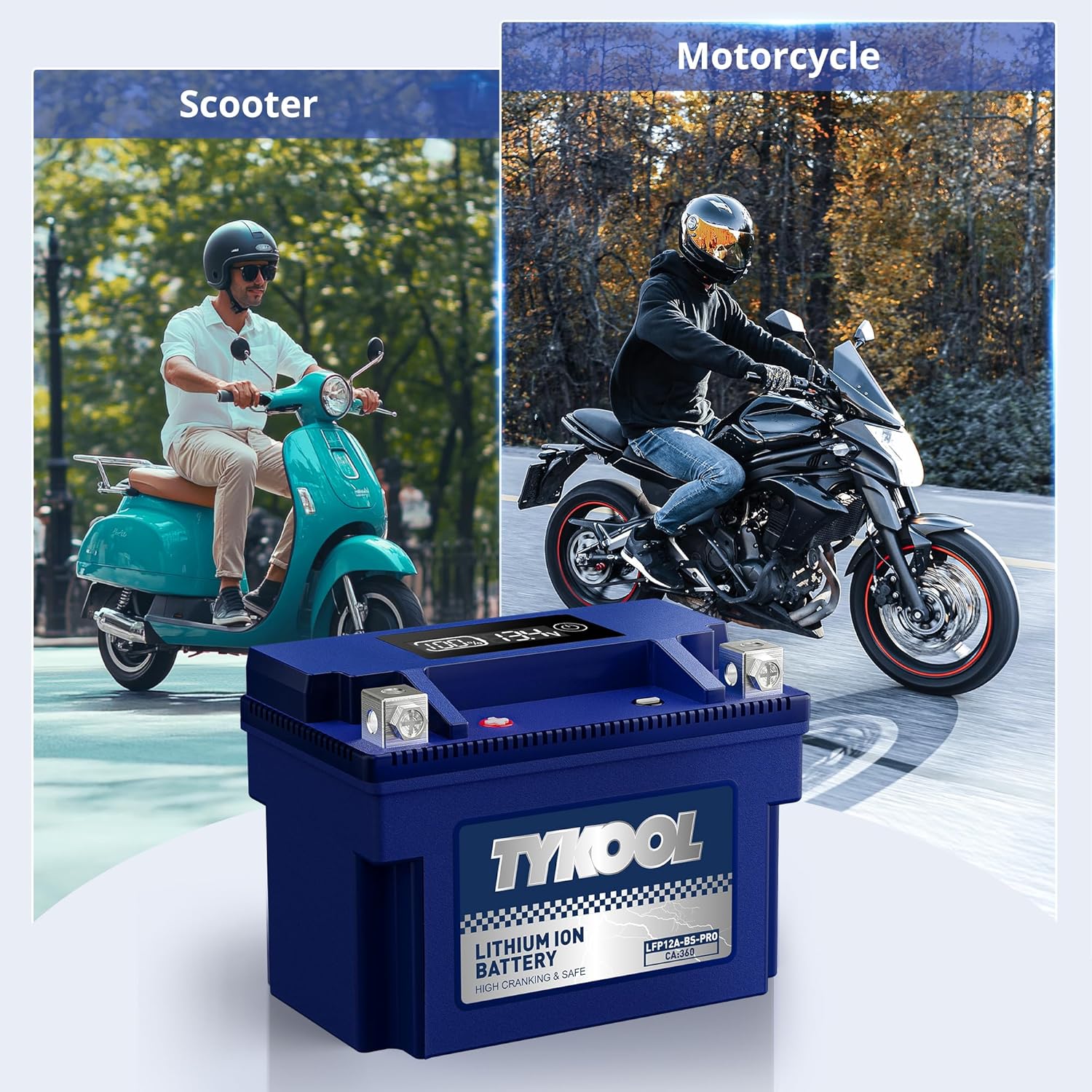 TYKOOL YT12A-BS 360CCA,3X Cranking Amps,5X Life,High Performance LiFePO4 Lithium Motorcycle Battery,Fits for 1000cc Aprillia and Suzuki,Husqvarna 701 Vitpilen,KTM Adventure and Duke