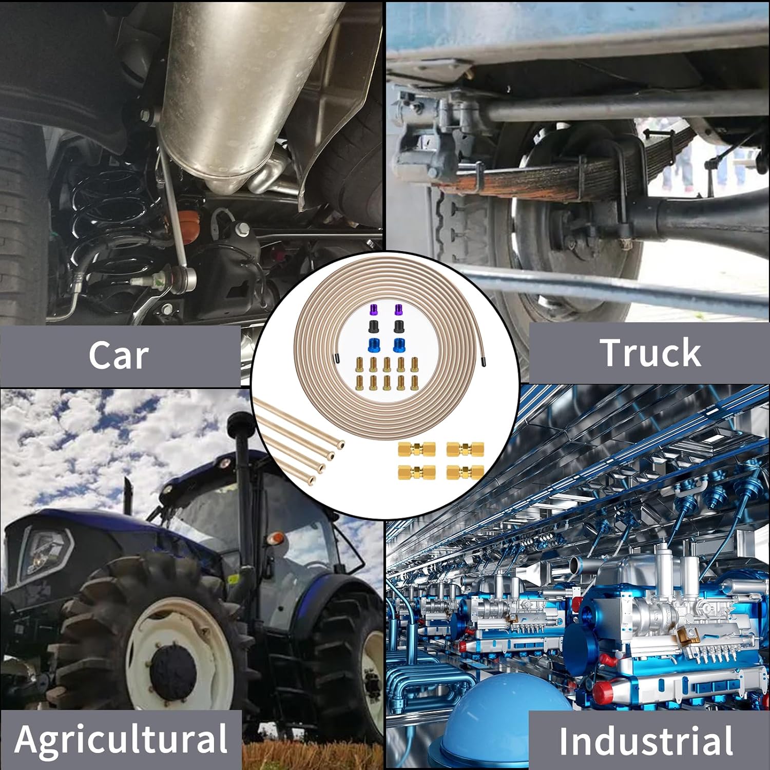 MuHize 1/4 Inch Copper Nickel Brake Line Kit (Upgraded) - Corrosion-Resistant Universal Fit for Ford F-150/Chevy Silverado Trucks - 16 Fittings + 4 Flared Tubes Set