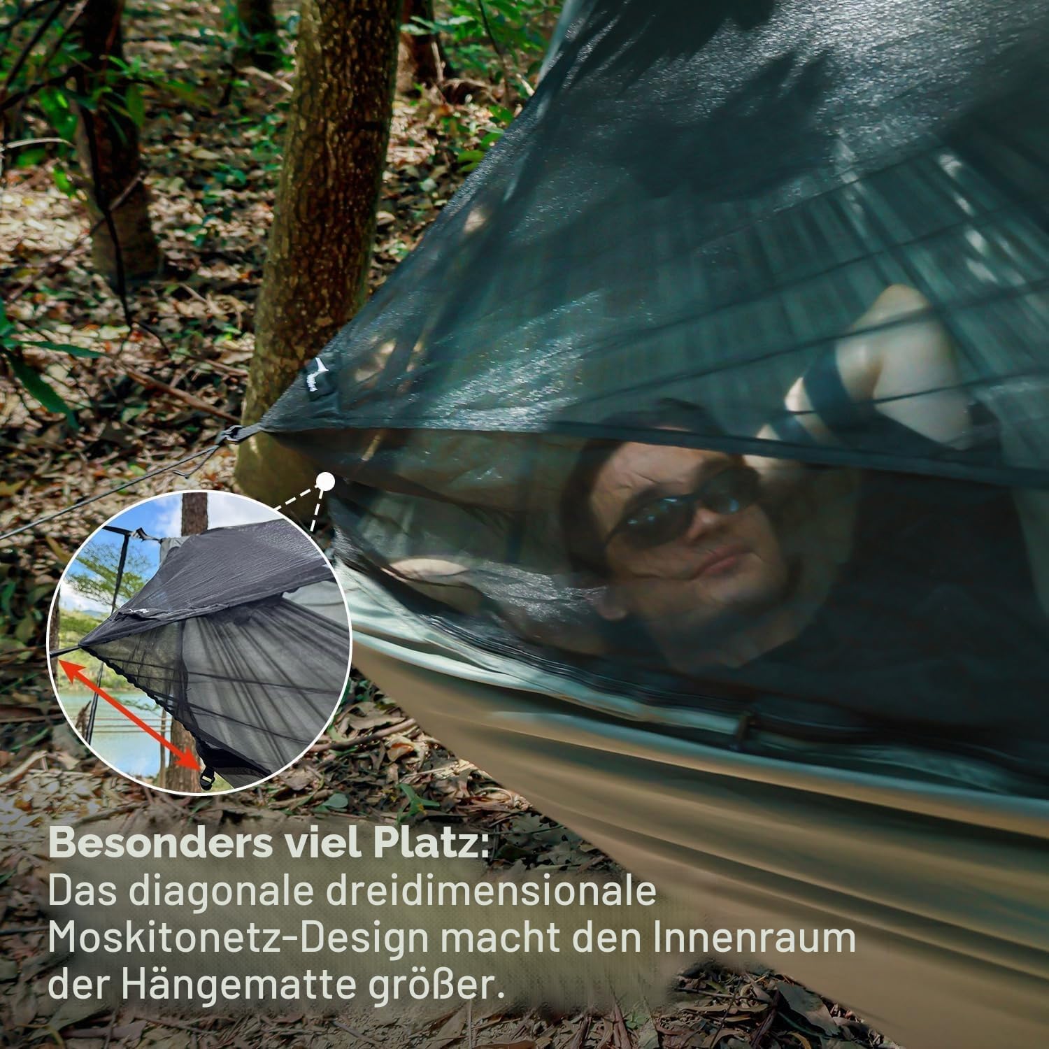 NomadNest 11ft Camping Hängematte mit Moskitonetz und Ridge Rope, Abnehmbare Full-Open Mesh, Leichte Tragbare Hängematten für Camping Wandern Backpacking