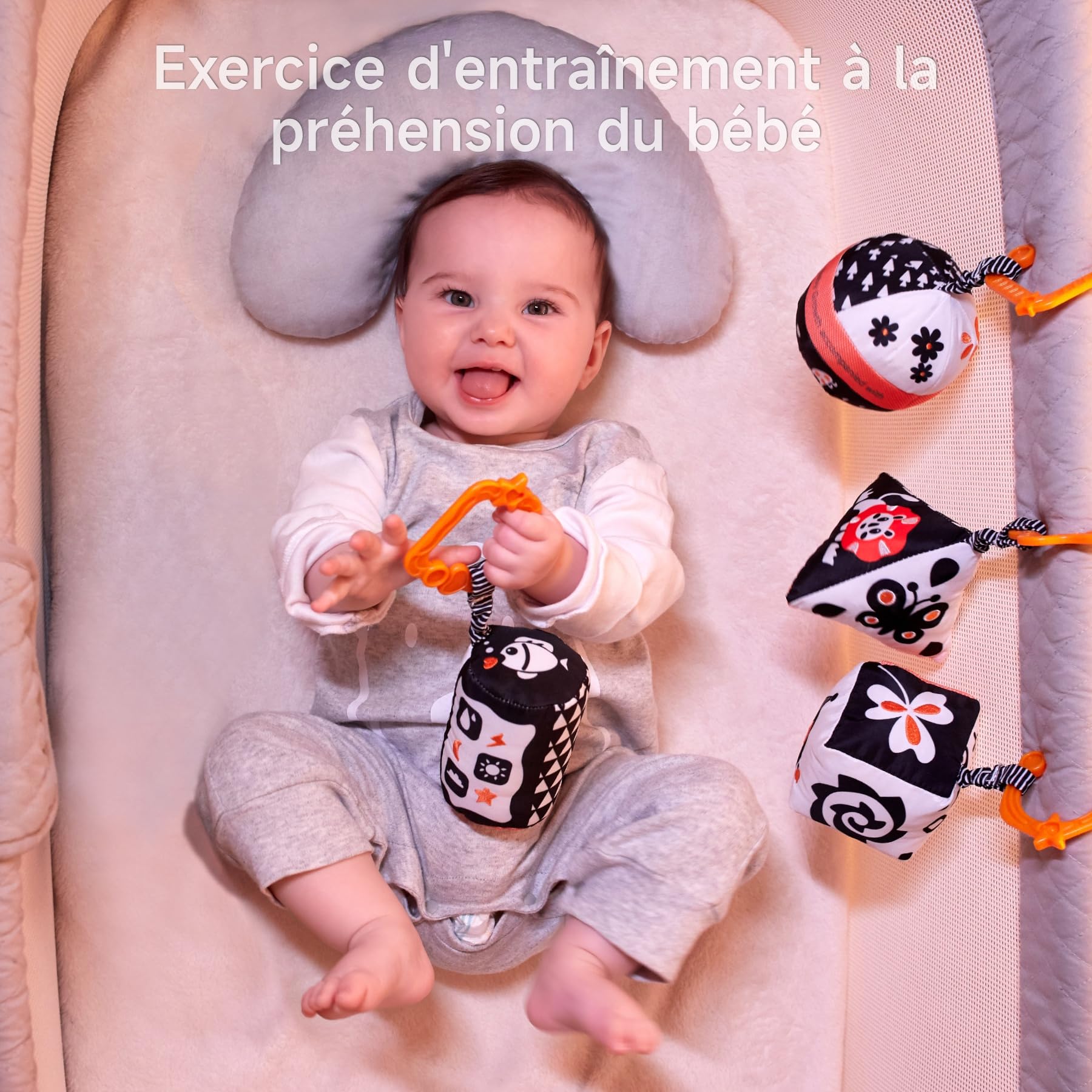 TUMAMA KIDS Jouets pour Poussettes,Noirs et Blancs Hochets en Peluche pour Cadeau de Noël bébé de 0-12 mois