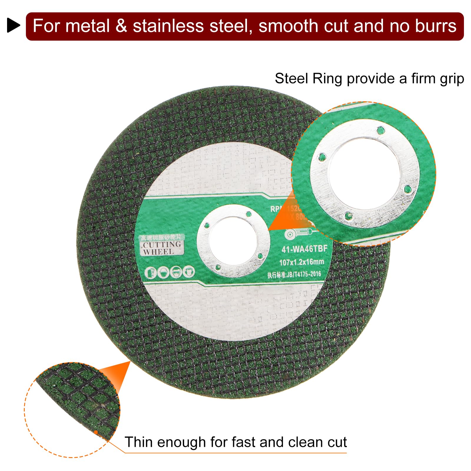 sourcing map 50 dischi da taglio da 16 mm x 107 mm x 1,2 mm, in metallo sottile, in acciaio inox, per taglio veloce, mole per utensili rotanti, verde