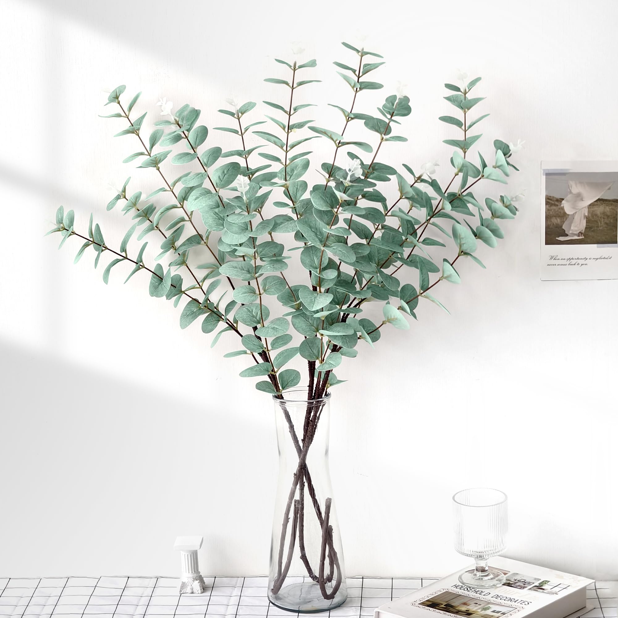 ROLLWAY 3 Stück Eukalyptus Deko 86cm Lang, Künstliche Eukalyptus Zweige Künstlich wie Echt Kunst Eucalyptus Groß Eukalyptusblätter Dekozweige Grün Blätter für Bodenvase, Tischdeko, Hochzeit, Garten