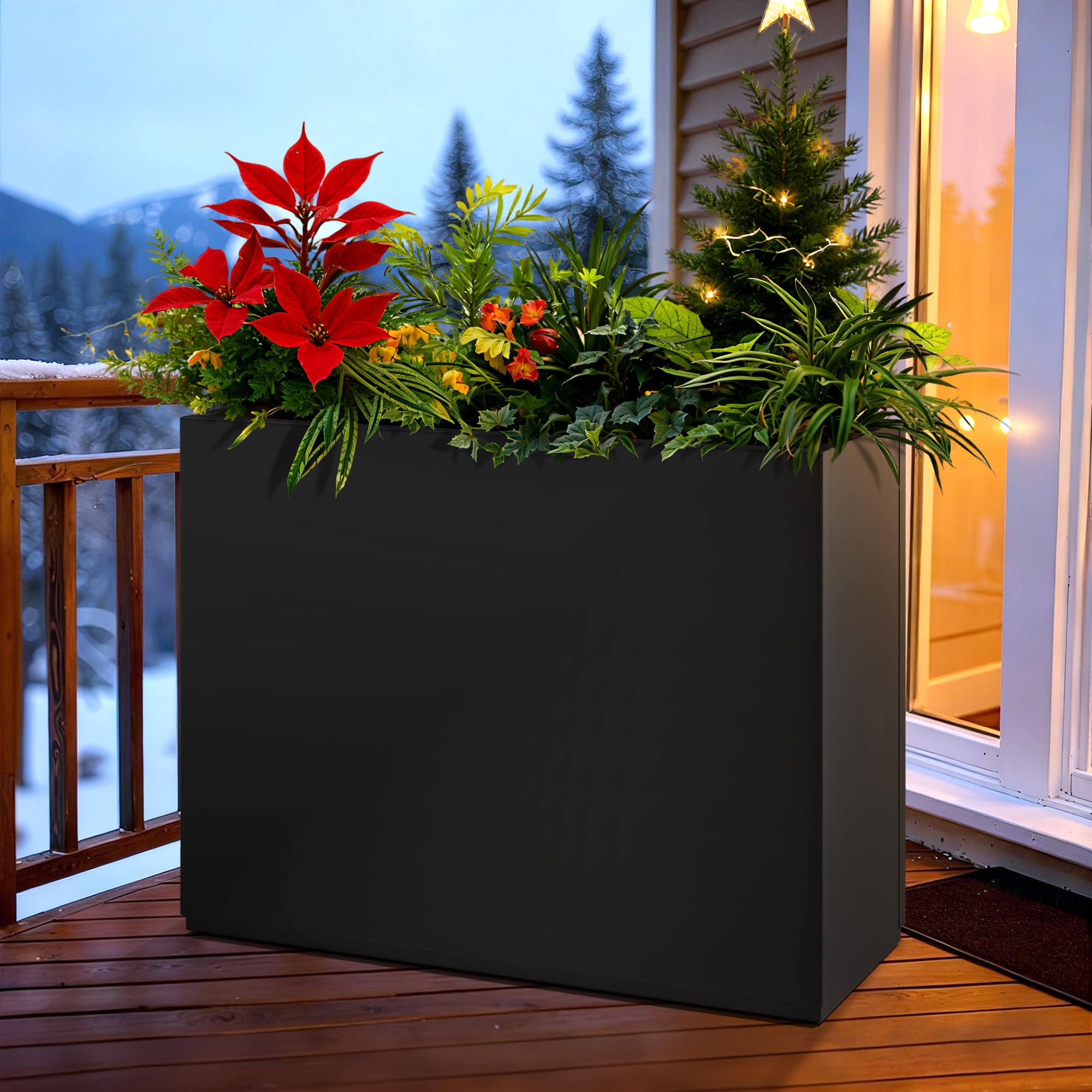 Grand Pot De Fleurs Carré En Métal Avec Trous De Drainage